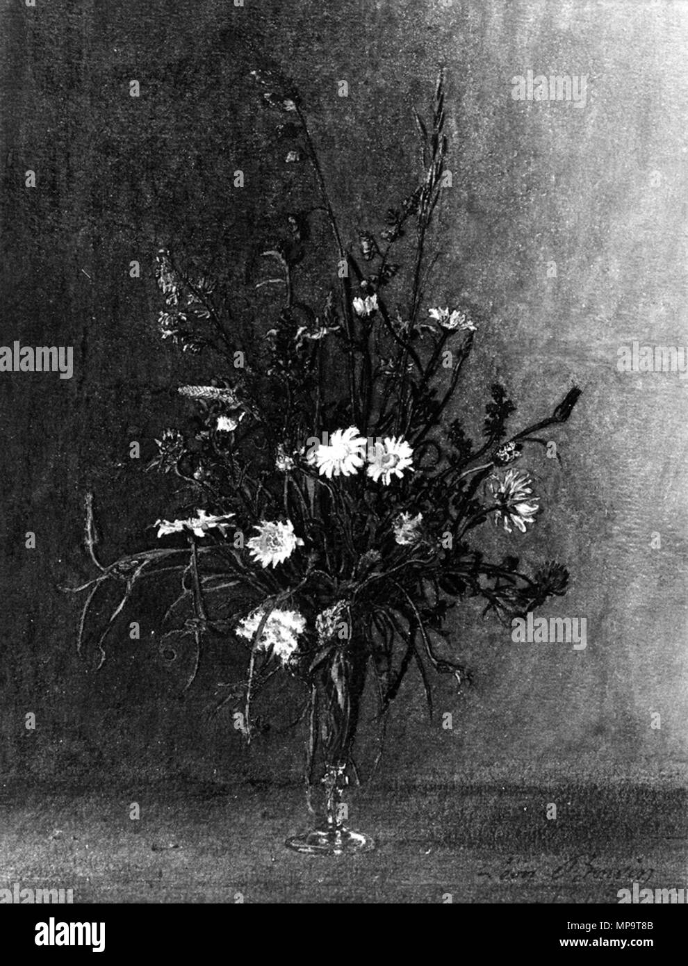 Léon Bonvin (Francese, 1834-1866). "Vaso di fiori," 1863. acquerello con gomma inasprimento, ferro gall inchiostro e penna, oltre underdrawing grafite su a trama fitta, moderatamente denso, crema carta intessuta. Walters Art Museum (37.1506): commissionato da William T. Walters, 1863 (?). 37.1506 836 Léon Bonvin - Vaso di fiori - Walters 371506 Foto Stock