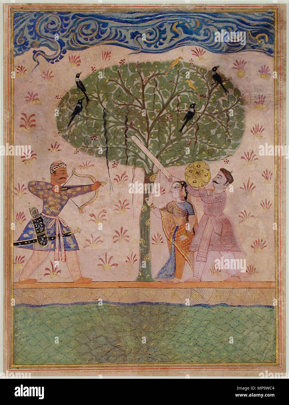 . Inglese: Titolo serie: Storia di Chanda Visualizza artista: Artista sconosciuto Data di creazione: secondo trimestre del XVI secolo le dimensioni di visualizzazione: 7 5/8 in. x 5 7/8 in. (19,4 cm x 14,9 cm) Linea di credito: Edwin Binney terza raccolta numero di adesione: 1990.258 Collezione: <a href='http://www.sdmart.org/art/our-collection/asian-art' rel="nofollow">Il San Diego Museum of Art</a> . 2 ottobre 2001, 11:13:13. Inglese: thesandiegomuseumofartcollection 1175 il marito le catture con i due amanti (6125069838) Foto Stock