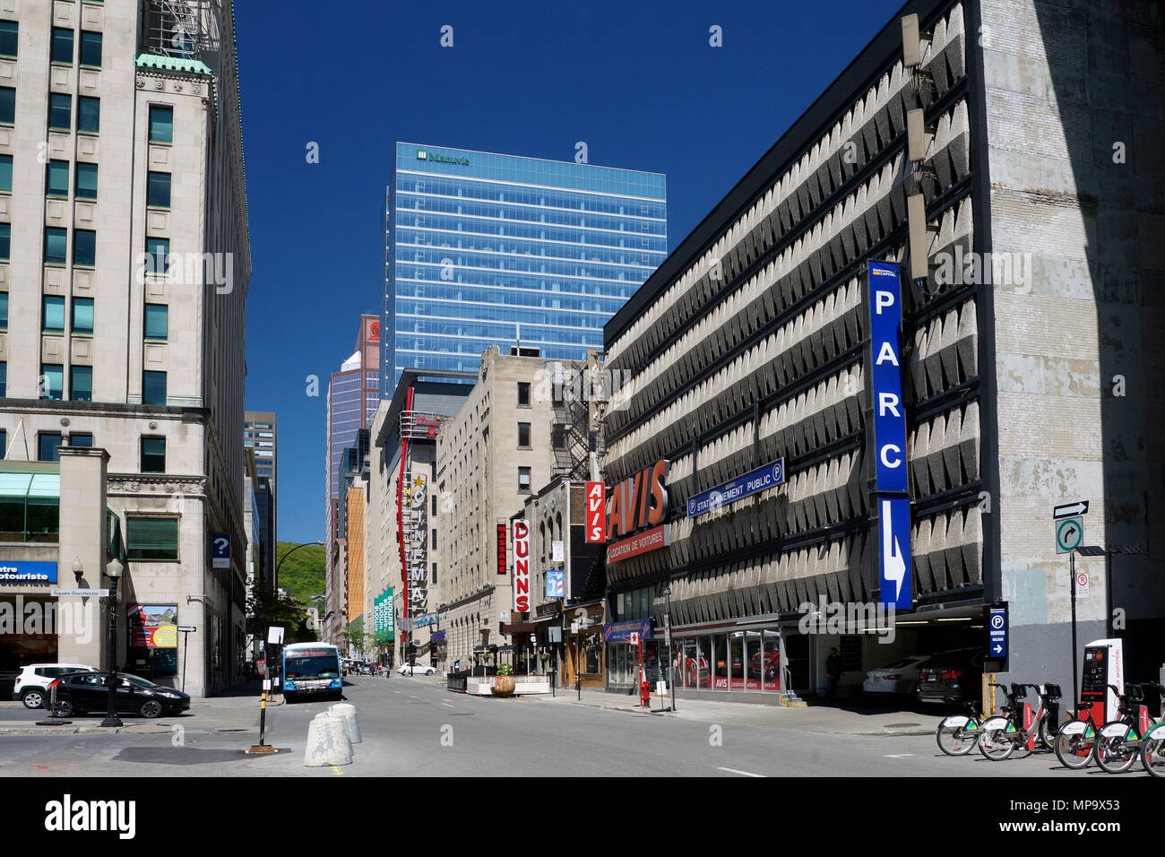 Montreal, Canada, 21 Maggio,2018.Metcalfe street in Montreal Downtown core.Credit:Mario Beauregard/Alamy Live News Foto Stock
