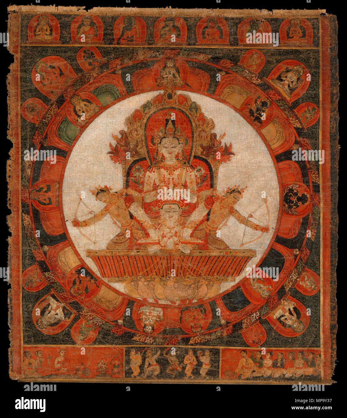 . Inglese: Mandala di Chandra, dio della luna. Il Nepal (valle di Kathmandu), inizio Malla periodo. Tempera su tela, 16 x 14 1/4 in. (40,6 x 36,2 cm). Français : Mandala de Chandra, dieu de la Lune, Vallée de Katmandou, Népal. Détrempe sur tissu, 40,6 x 36,2 cm. Fin du 14e ou debutto du 15e siècle (debutto de la période Malla). . Fine XIV-XV secolo. Sconosciuto 848 Mandala di Chandra, dio della luna Foto Stock