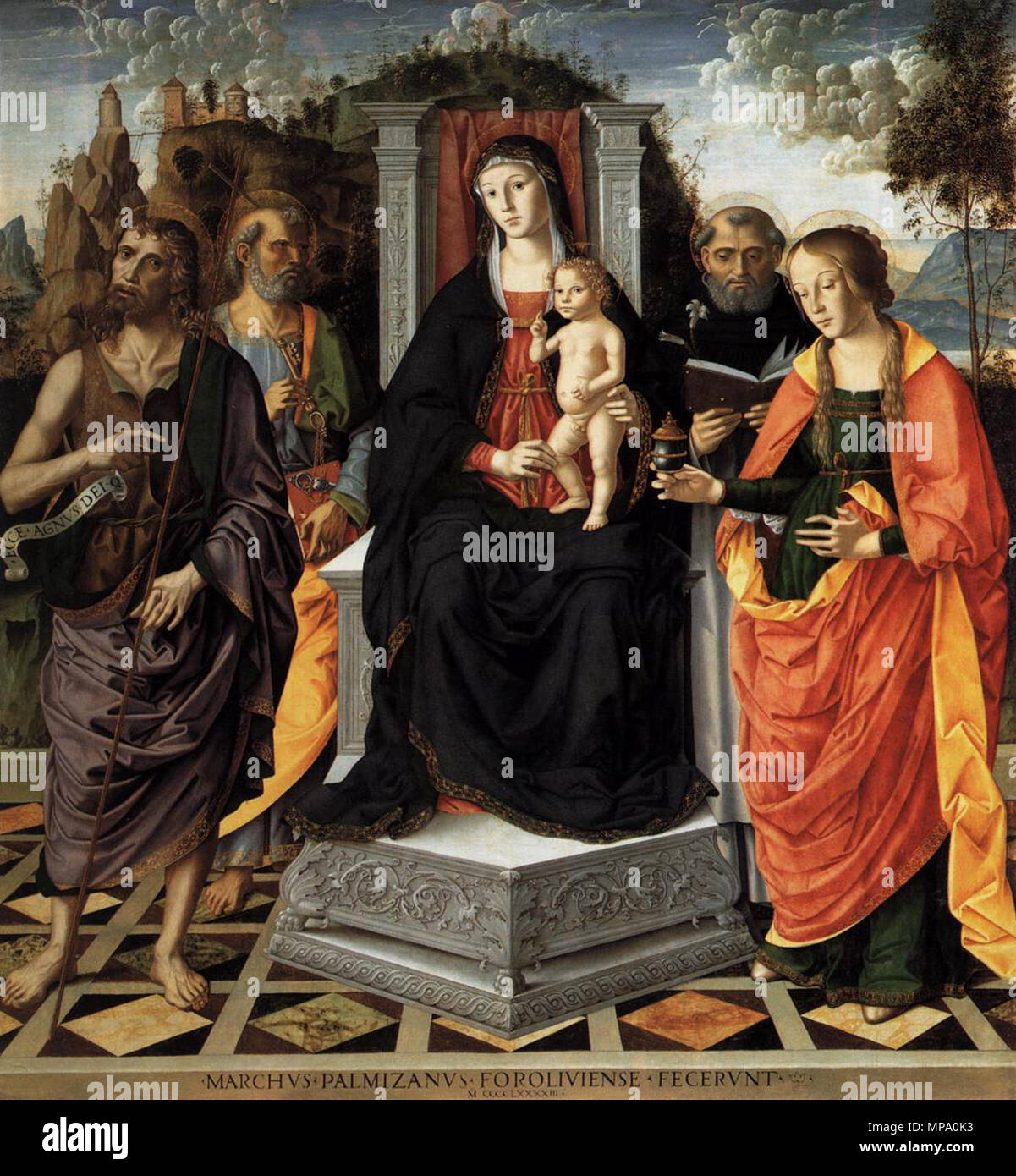 Madonna con il Bambino e i Santi 1493. 854 Marco Palmezzano, la Sacra conversazione di Brera Foto Stock