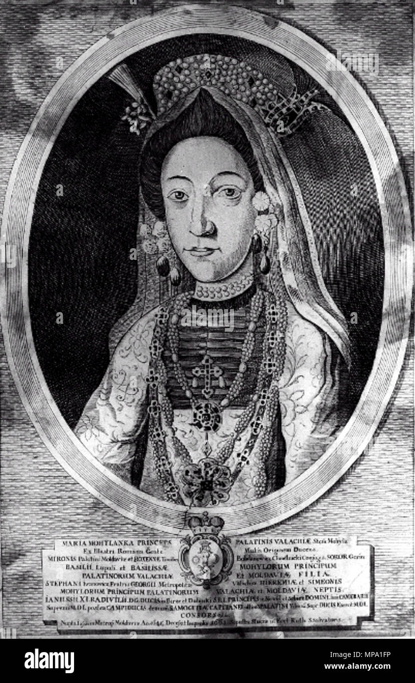 Inglese: Maria Lupu, figlia di un hospodar moldavo Vasile Lupu, moglie del principe Janusz Radziwiłł (Jonušas Radvila, 1612-1655). Polski: Maria Lupu, córka hospodara mołdawskiego Bazylego Lupu, żona księcia Janusza Radziwiłła (Jonušas Radvila, 1612-1655). 1652. 858 Maria Lupul Foto Stock