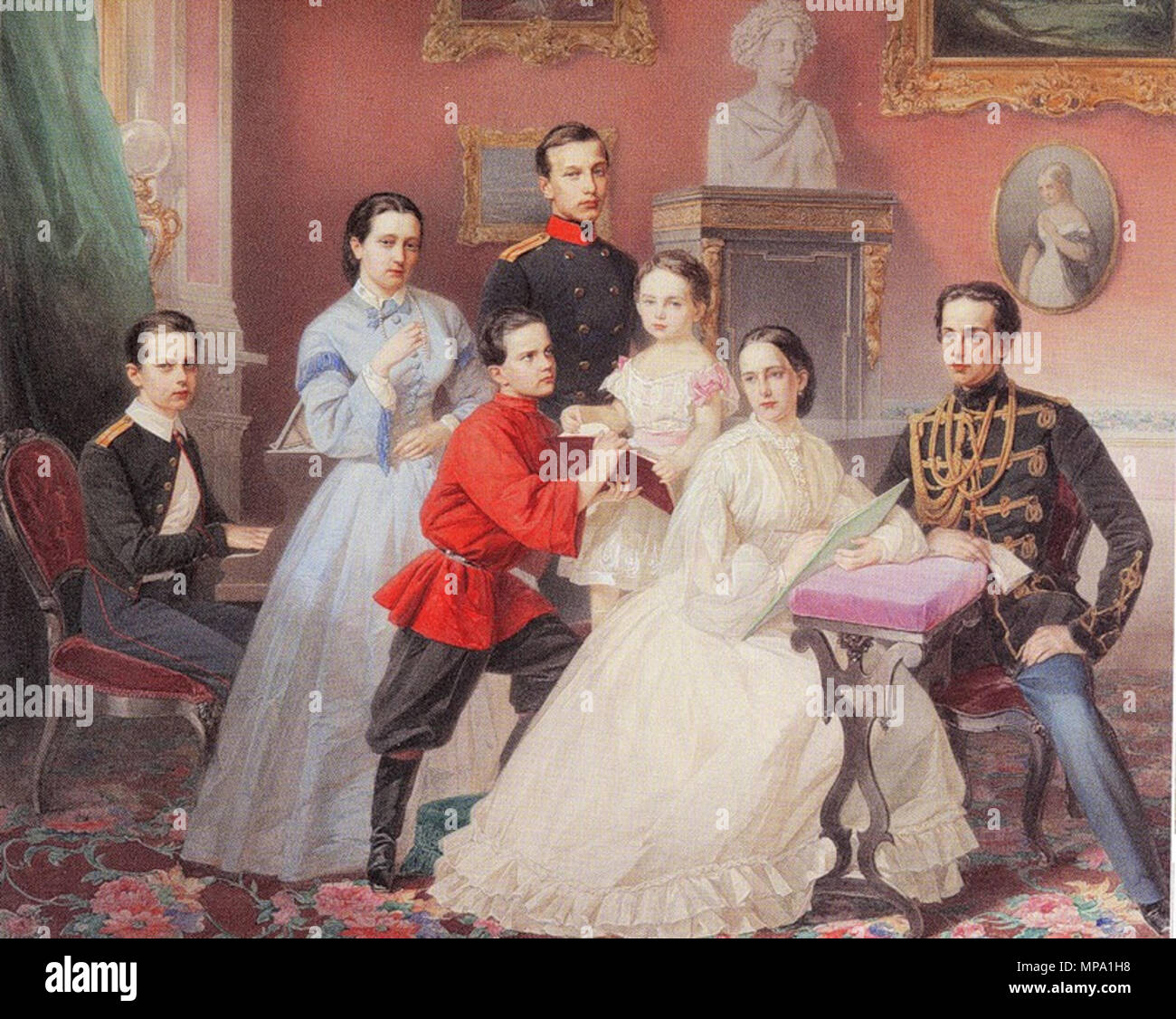 . Inglese: la duchessa Maria di Leuchtenberg (ex Granduchessa Maria Nikolaevna della Russia)con i suoi quattro figli grandi. . 19 c.. 858 Maria Nikolaevna con i suoi figli2 Foto Stock