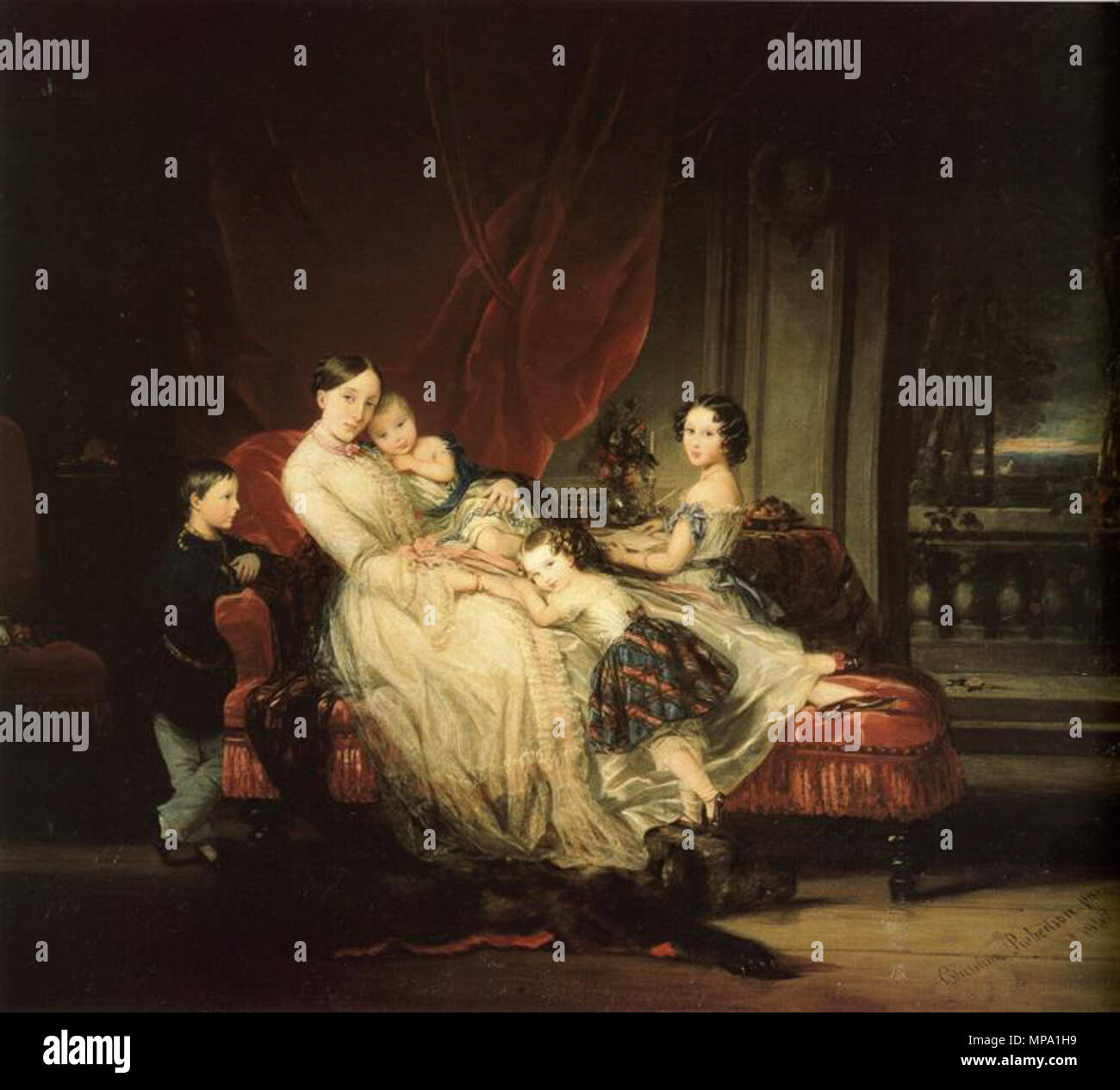 Francese: Le . Inglese: la duchessa Maria di Leuchtenberg (ex Granduchessa Maria Nikolaevna della Russia)con i suoi quattro figli grandi. . 1849. 858 Maria Nikolaevna con i suoi bambini Foto Stock