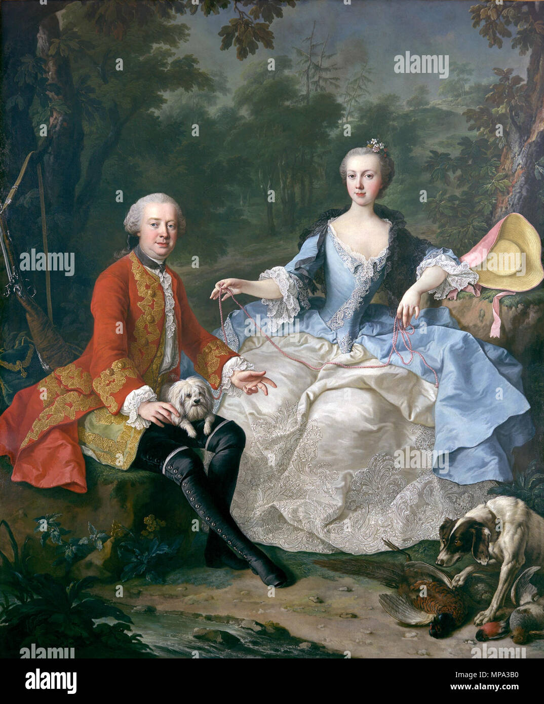Conte Giacomo Durazzo (1717-1794) sotto le mentite spoglie di un Huntsman con sua moglie (Ernestine Aloisia Ungnad von Weissenwolff, 1732-1794) . Inglese: Conte Giacomo Durazzo (1717-1794) sotto le mentite spoglie di un Huntsman, con sua moglie (Ernestine Aloisia Ungnad von Weissenwolff, 1732-1794) . Probabilmente presto 1760s. 866 Martin van Meytens 019 Foto Stock