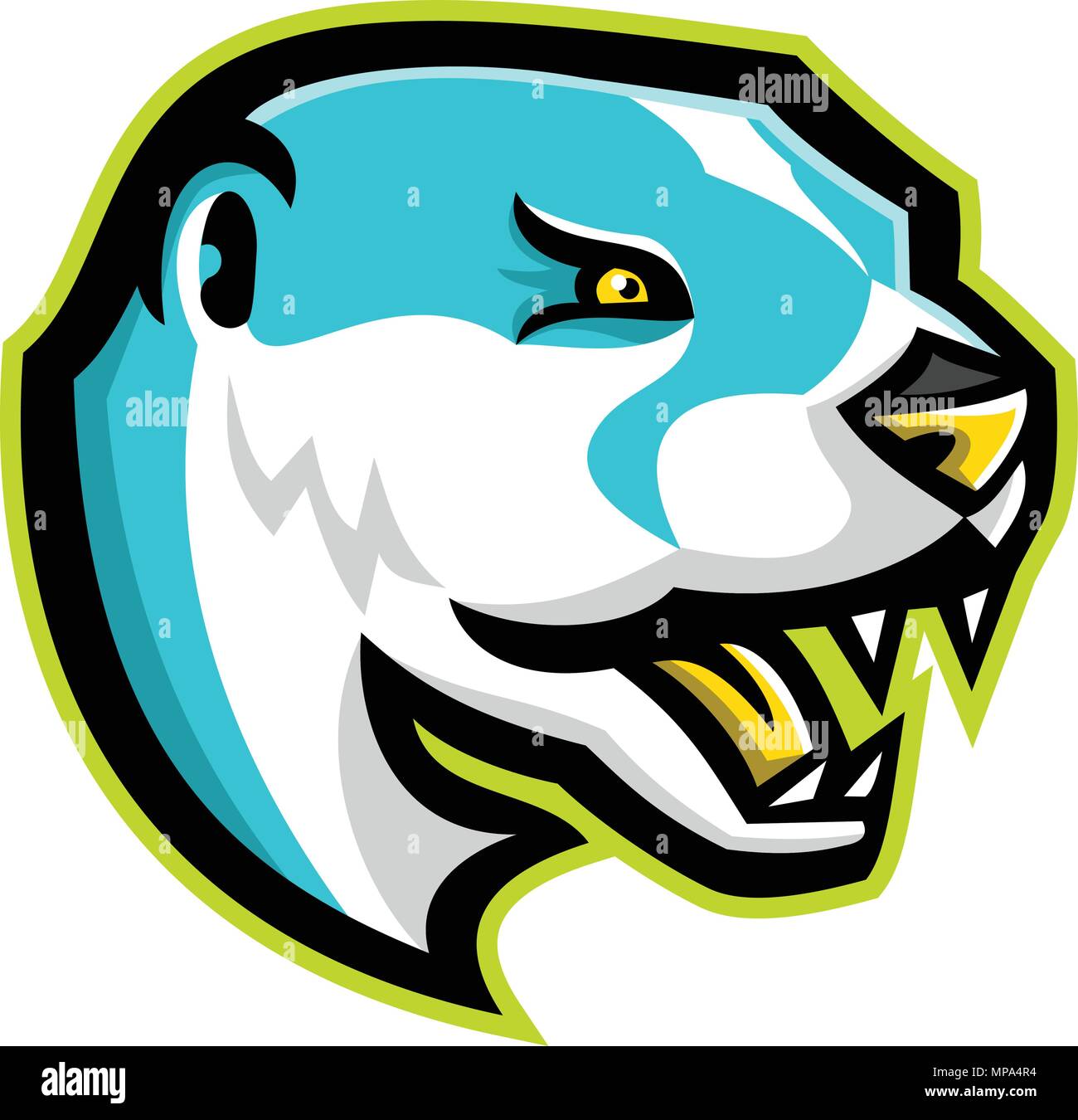 Icona di mascotte illustrazione della testa di un arrabbiato North American Lontra di fiume, la Lontra di fiume nordamericana o la lontra comune, un mammifero semiaquatic visto fro Illustrazione Vettoriale