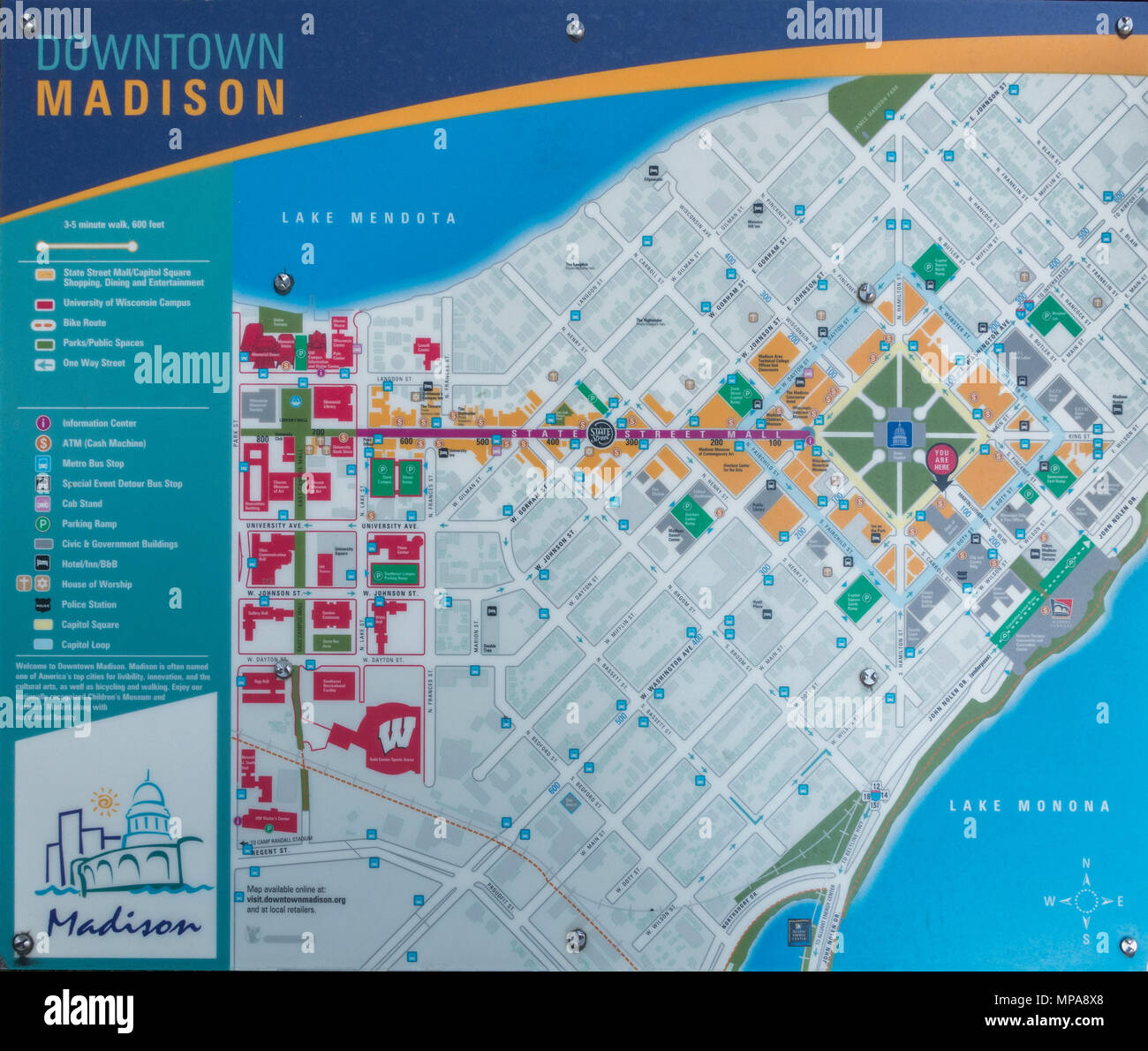 Downtown Madison Wisconsin mappa Foto Stock