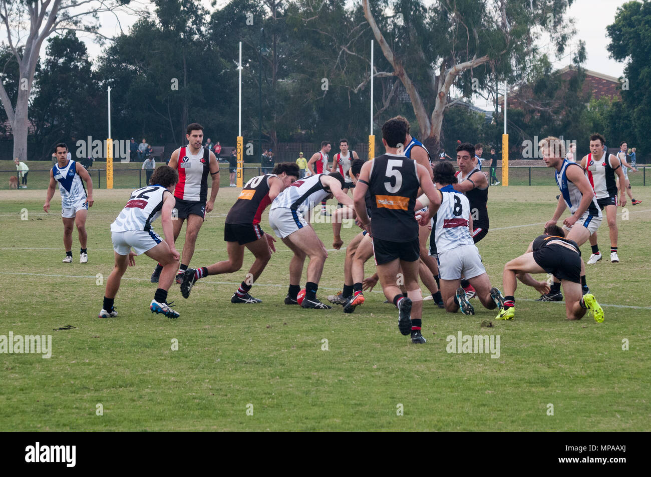 Norme australiane di calcio amatoriale corrispondono a Princes Park, Sud Caulfield, Melbourne. Il 'Aussie Rules' codice originato nel XIX secolo a Melbourne. Foto Stock