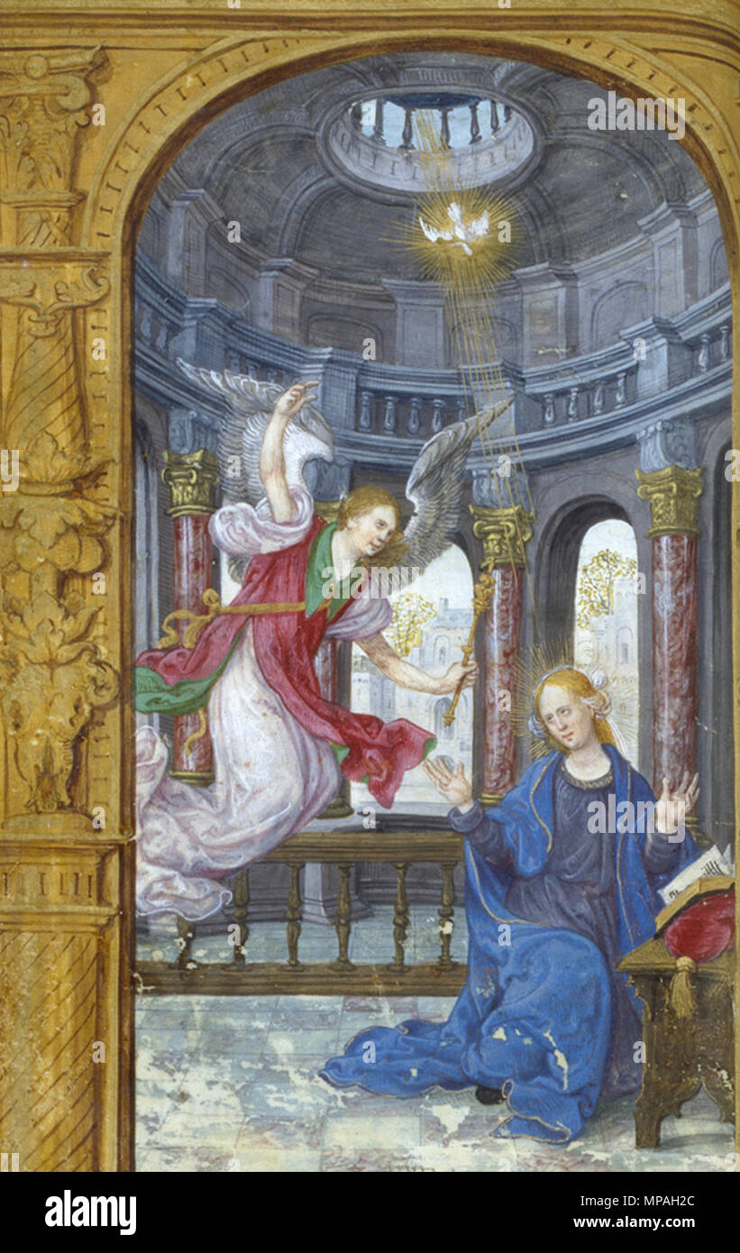 Maestro Jean de Mauléon (francese, active ca. 1525). "Foglia dal Libro d Ore', 1524-1549. inchiostro, vernice e oro su pergamena. Walters Art Museum (W.449.32V): acquistato da Henry Walters. W.449.32V 870 Maestro Jean de Mauléon - foglia dal Libro d Ore - Walters W44932V - Dettaglio di retromarcia Foto Stock