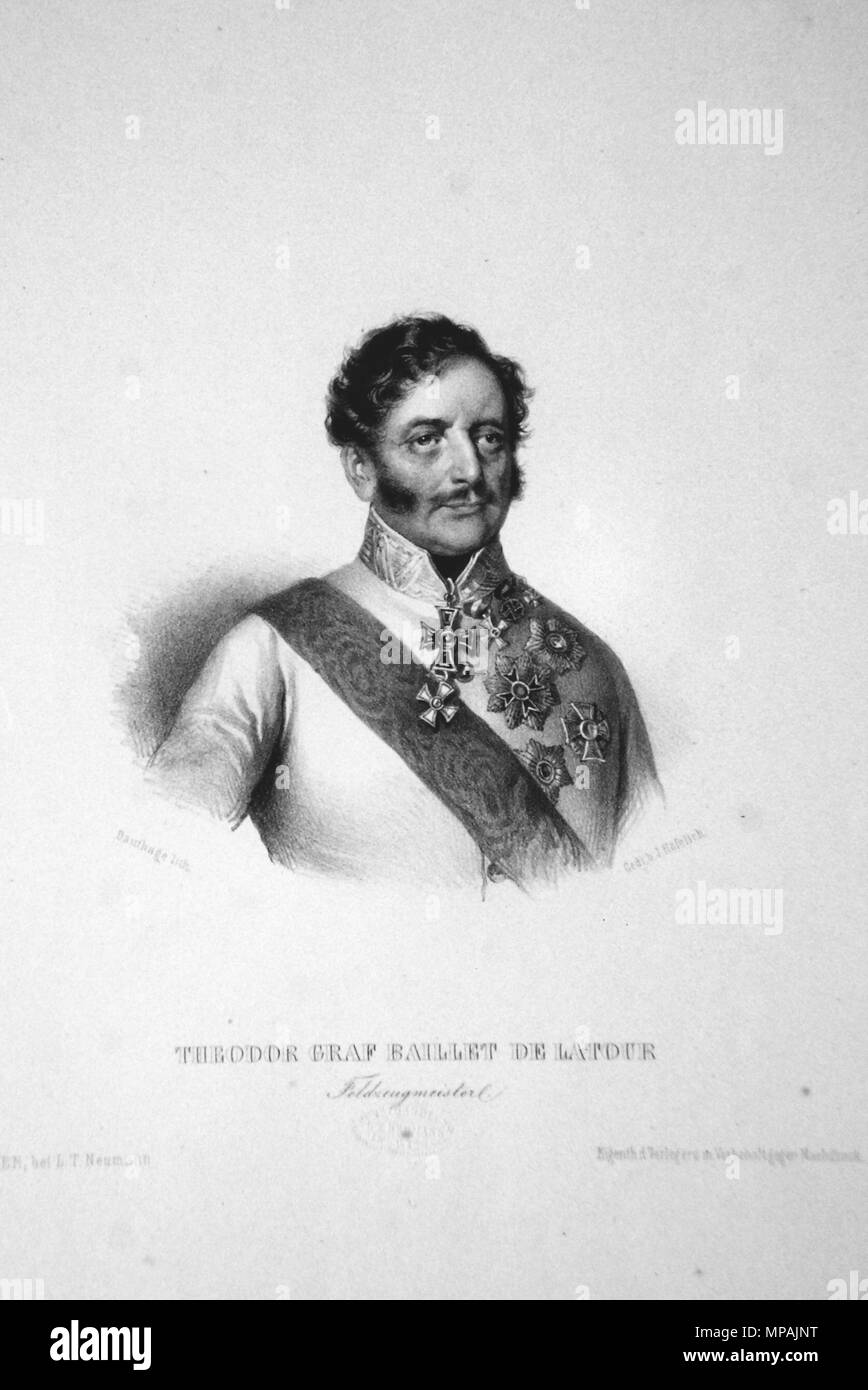 Fotocamere digitali Olympus . Deutsch: Theodor Graf Baillet de Latour (1780-1848), k. k. Kriegsminister, Feldzeugmeister.Lithographie von Adolf Dauthage, 1848 . 1848. Adolf Dauthage (1825-1883) 1184 Theodor Baillet de Latour Litho Foto Stock