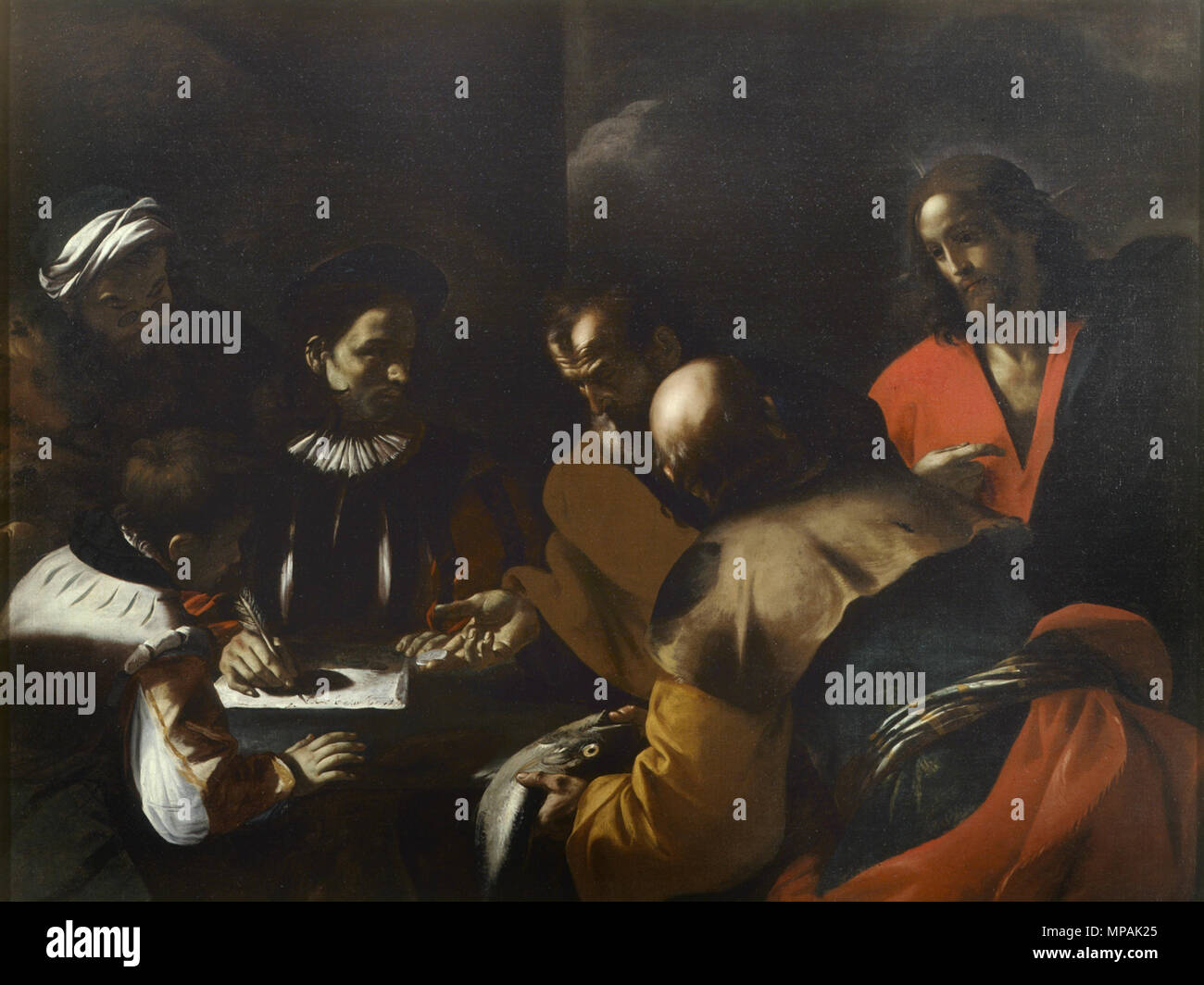 Il tributo della moneta . Giuda riportando il trenta pezzi d'argento / Tributo . circa 1640. 876 Mattia Preti - Tributo - WGA18400 Foto Stock