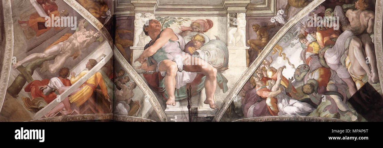 Gli affreschi sopra l altare muro tra il 1508 e il 1512. 889 Michelangelo Buonarroti - affreschi sopra l altare parete - WGA15254 Foto Stock
