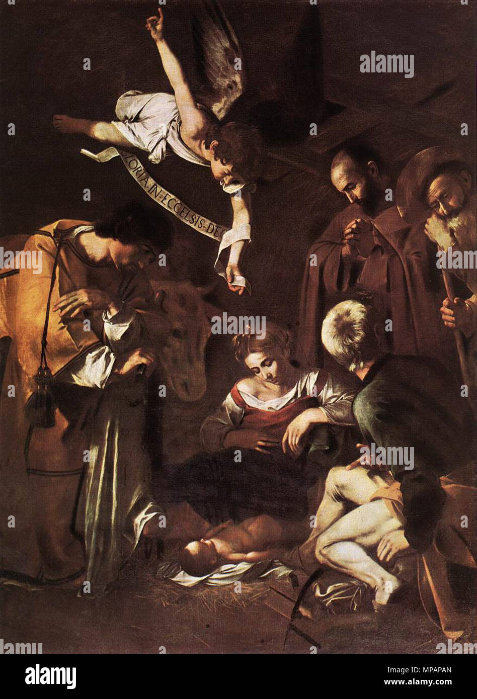 Natività con San Francesco e san lorenzo 1609. 889 Michelangelo Merisi da Caravaggio - Natività con San Francesco e San Lorenzo - WGA04193 Foto Stock