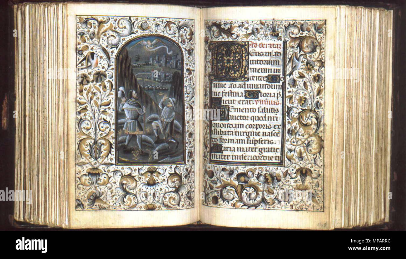 . Due pagine di en:Libro d Ore (Milano, Biblioteca Trivulziana, Cod. 470) che mostra l'Annunciazione ai Pastori. . Cerchio di Philippe de Mazerolles (-1479) nomi alternativi Maître du Froissart de Philippe de Commynes, Comandante della Harley Froissart Descrizione pittore francese e illuminatore Data di nascita e morte tra 1410 e 1430 1479 Luogo di nascita e morte di Bruges periodo di lavoro 1454-1479 posizione Lavoro Parigi, Brugge competente controllo : Q14198216 VIAF: 95985256 ISNI: 0000 0000 7891 9739 ULAN: 500046133 LCCN: nr95040232 SUDOC: 103591427 WorldCat 894 MilanBTCod470BookOfHours Foto Stock