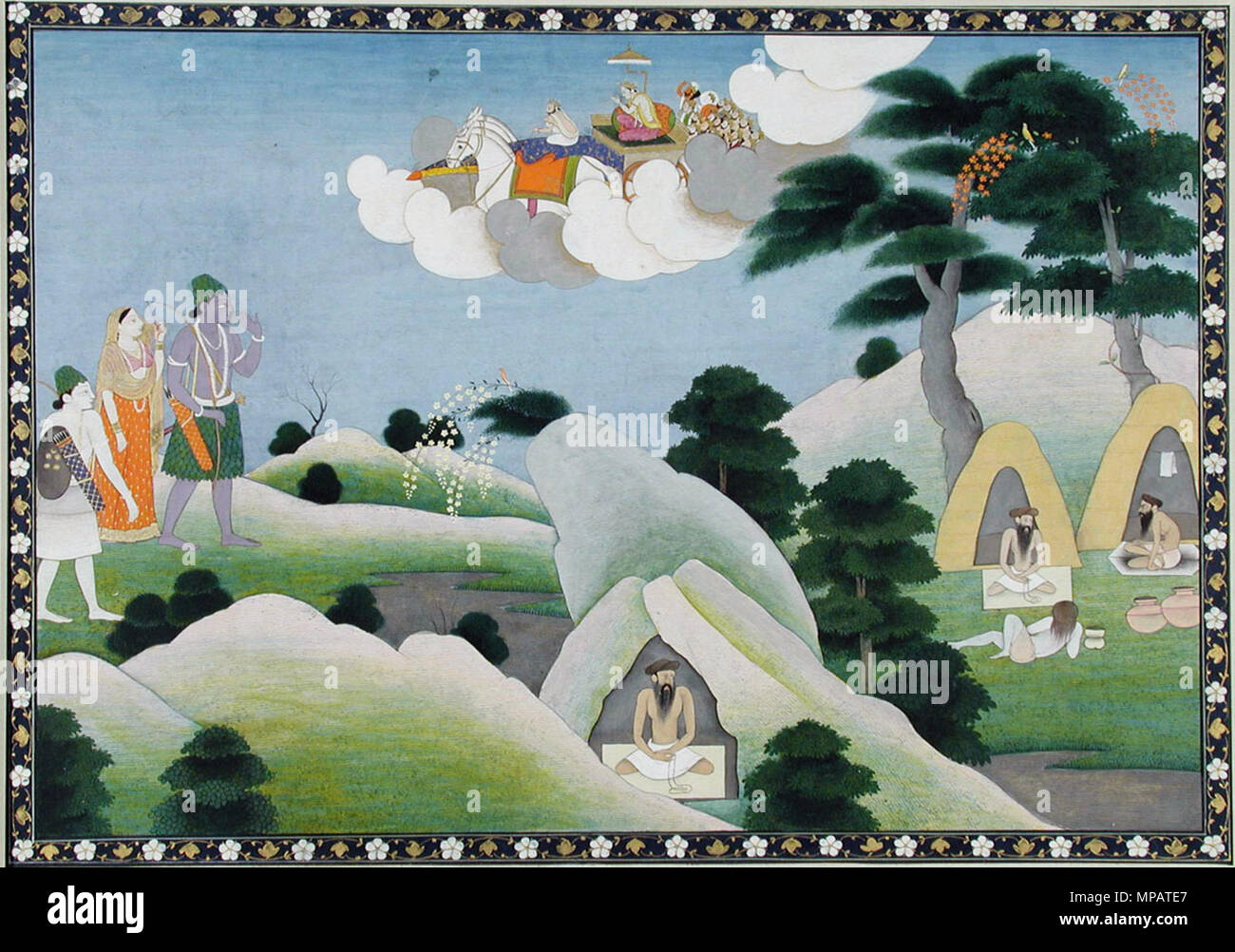 . Inglese: Titolo serie: Rama di viaggio nome Suite: Ramayana Data di creazione: ca. 1830 Dimensioni display: 10 5/8 in. x 14 1/16 in. (27 cm x 35,7 cm) Linea di credito: Edwin Binney terza raccolta numero di adesione: 1990.1304 Collezione: <a href='http://www.sdmart.org/art/our-collection/asian-art' rel="nofollow">Il San Diego Museum of Art</a> . 15 ottobre 2001, 12:12:37. Inglese: thesandiegomuseumofartcollection 1041 Rama, Sita e Lakshman avvicinando l'eremo della salvia Atri (6125136010) Foto Stock
