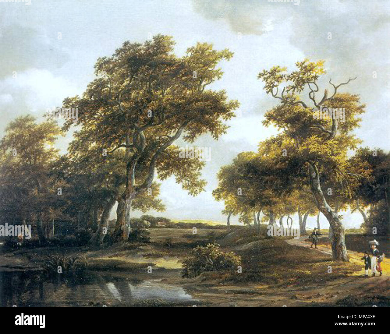 Inglese: paesaggio di montagna con i viaggiatori e uno stagno 1659. 908 paesaggio di montagna con i viaggiatori e un laghetto Foto Stock