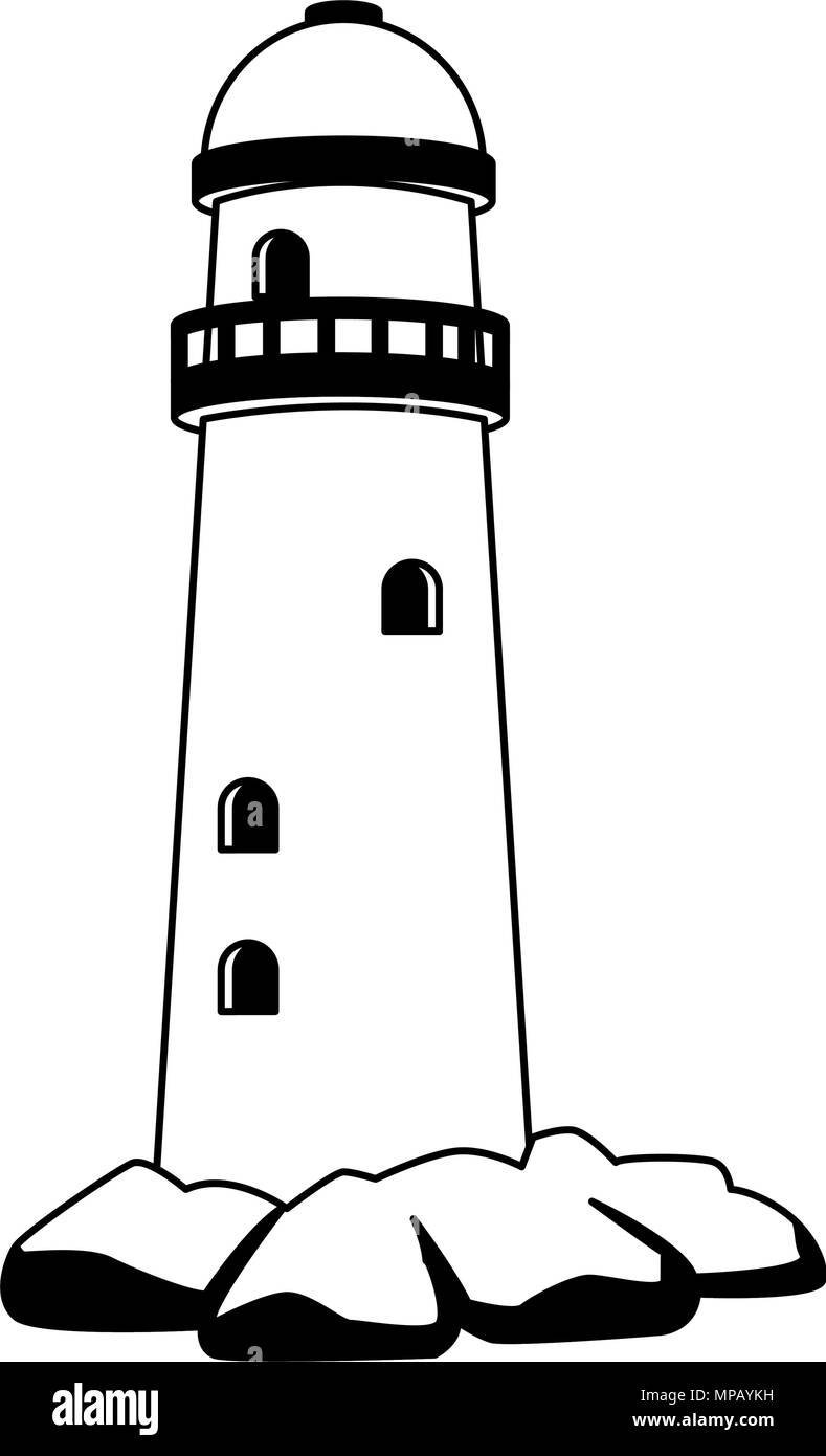 Faro bianco e nero che vede il mare foto