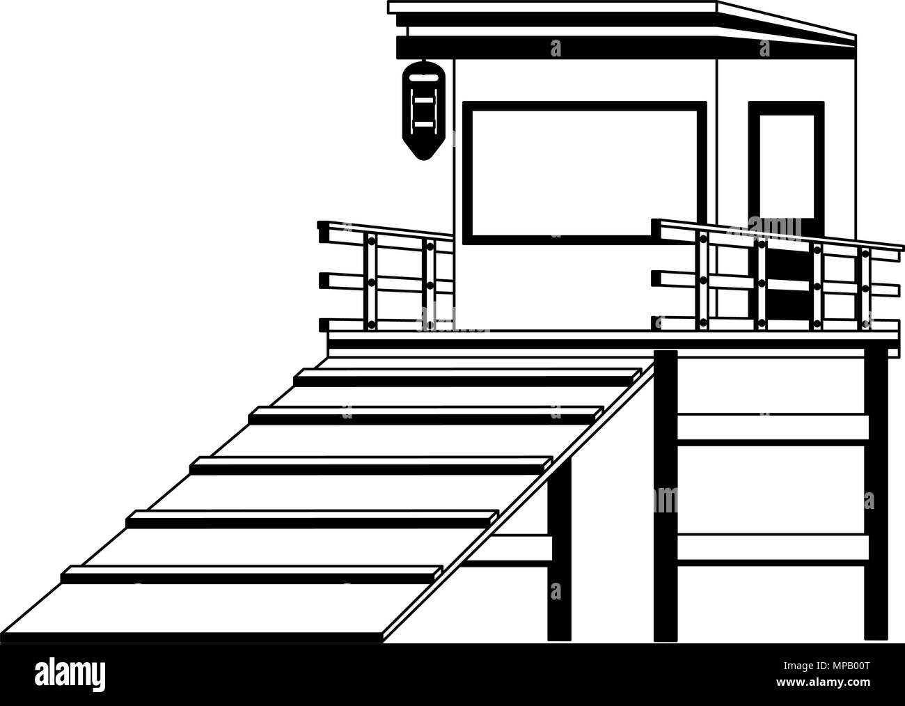 Bagnino casa isolata in bianco e nero Illustrazione Vettoriale