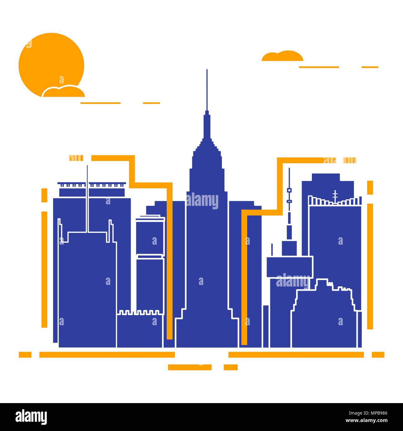 Edificio e grattacieli. La vista della citta'. Architettura. Viaggi e tempo libero. Illustrazione Vettoriale