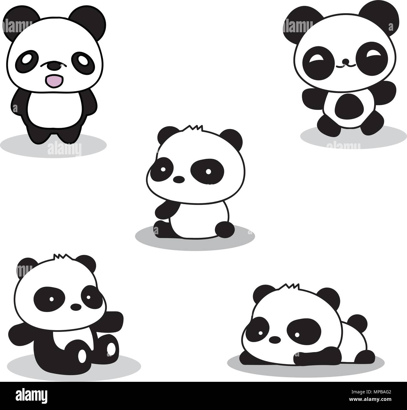 Set di carino divertente cartoon pandas Illustrazione Vettoriale