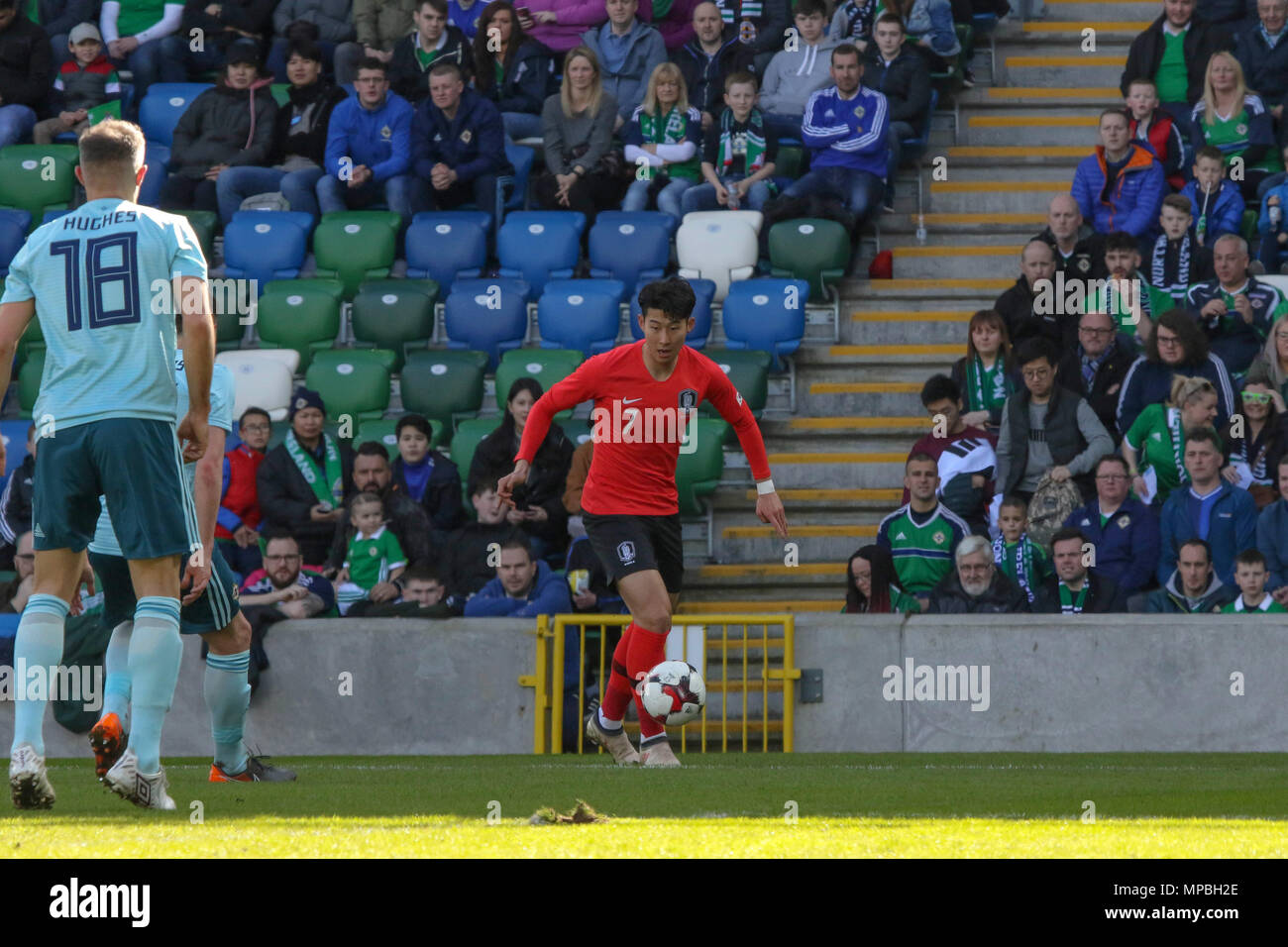 Il 24 marzo 2018. Calcio internazionale cordiale 2018, Irlanda del nord / sud corea al Windsor Park di Belfast. (7) Heung-Min figlio Corea del Sud. Foto Stock