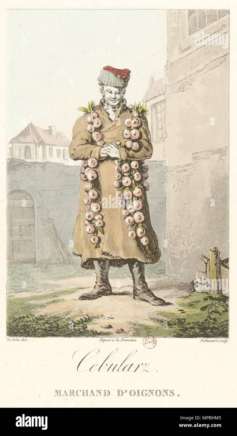 . Русский: Торговец луком. Polski: Cebularz. Français : Marchand d'oignons. 1817. Jean-Pierre Norblin de La Gourdaine (1745-1830) nomi alternativi Jan Piotr Norblin Descrizione French-Polish pittore e caricaturista cittadino del Commonwealth Polish-Lithuanian (1793) Data di nascita e morte 15 Luglio 1745 23 febbraio 1830 Luogo di nascita e morte Misy-Faut-Yonne Parigi posizione Lavoro Parigi (1762-1771), Londra (1772, 1773, 1774), Spa (1773), Parigi (1774), Puławy (1774-1783), Varsavia (1778-1780), Arkadia/Nieborów (1783-1785, 1789-1790), Varsavia (1785-1804), Bronice (1801), Provins (1804-1807), Foto Stock