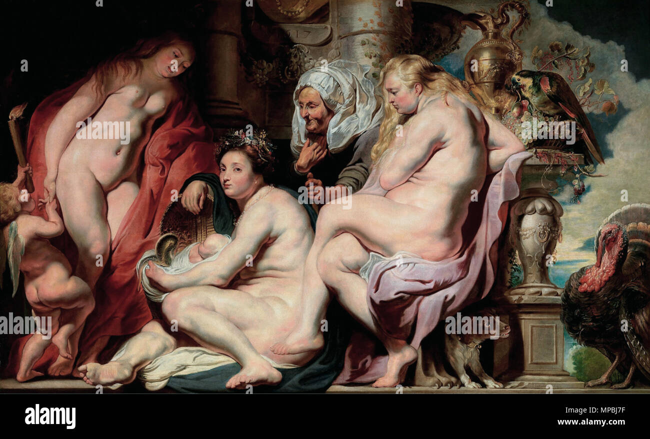 Le figlie di Cecrops trovando il snakechild Erichtonius *olio su tela *172 x 283 cm *firmato b.r.: I. Iordaens fecit *datato t.c.: 1617 le figlie di Cecrops trovando il snakechild Erichtonius, da 685 Jacob-jordaens-erichtonius Foto Stock