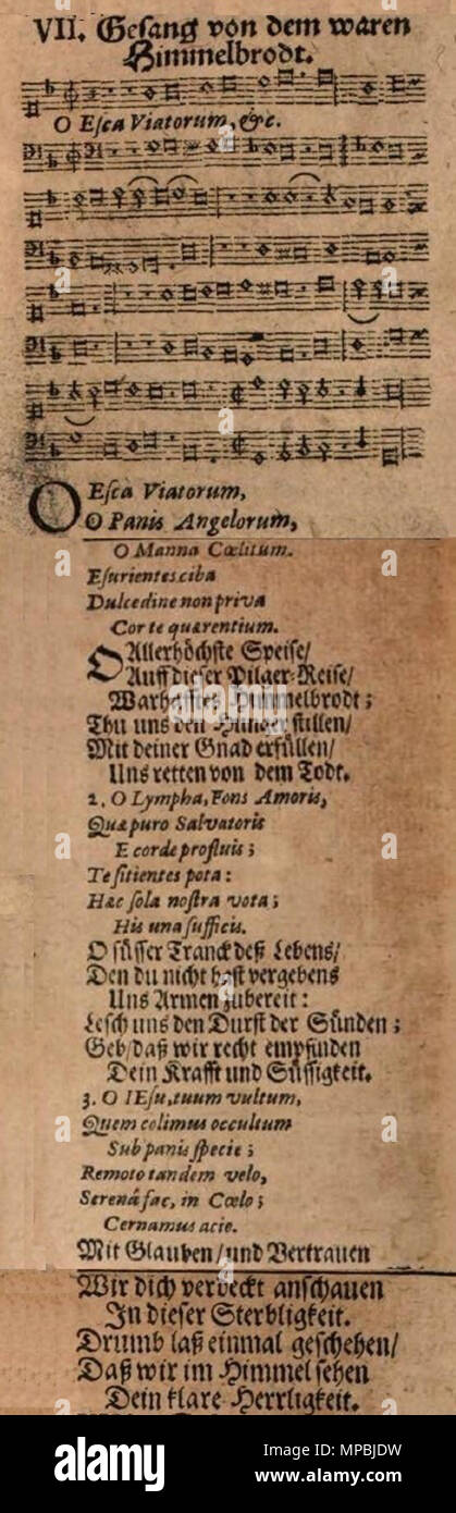 . Deutsch: Eucharistie-Hymnus O esca viatorum lateinisch und deutsch . 1661. 936 sconosciuto o esca viatorum (latino e tedesco, Mainz 1661) Foto Stock