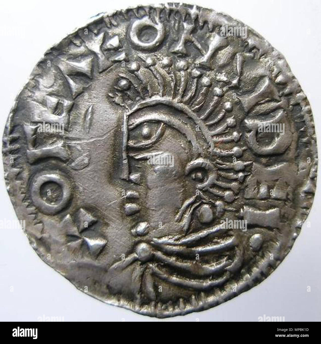 . Inglese: re Olaf Scotking di Svezia (Olov Skötkonung), come raffigurato su una moneta del suo . circa 1030. Unknown xi secolo mint 940 Scotking Olaf di Svezia medaglia c 1030 Foto Stock