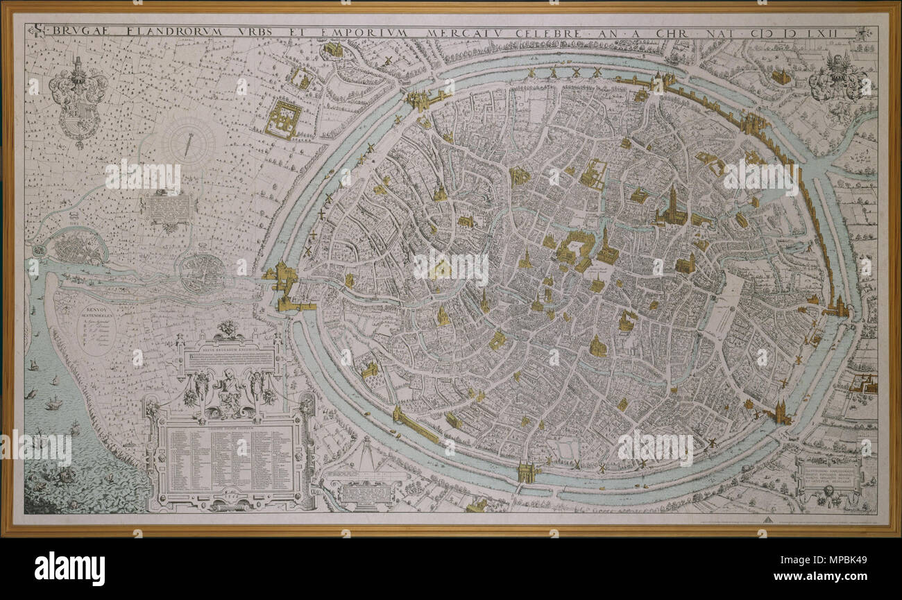 . Inglese: mappa vecchia di Bruges da Marcus Gheeraerts de oude nel 1562 . 1562. Marcus Gheeraerts, 1562 940 mappa vecchia di Bruges da Marcus Gheeraerts de oude nel 1562 01 Foto Stock