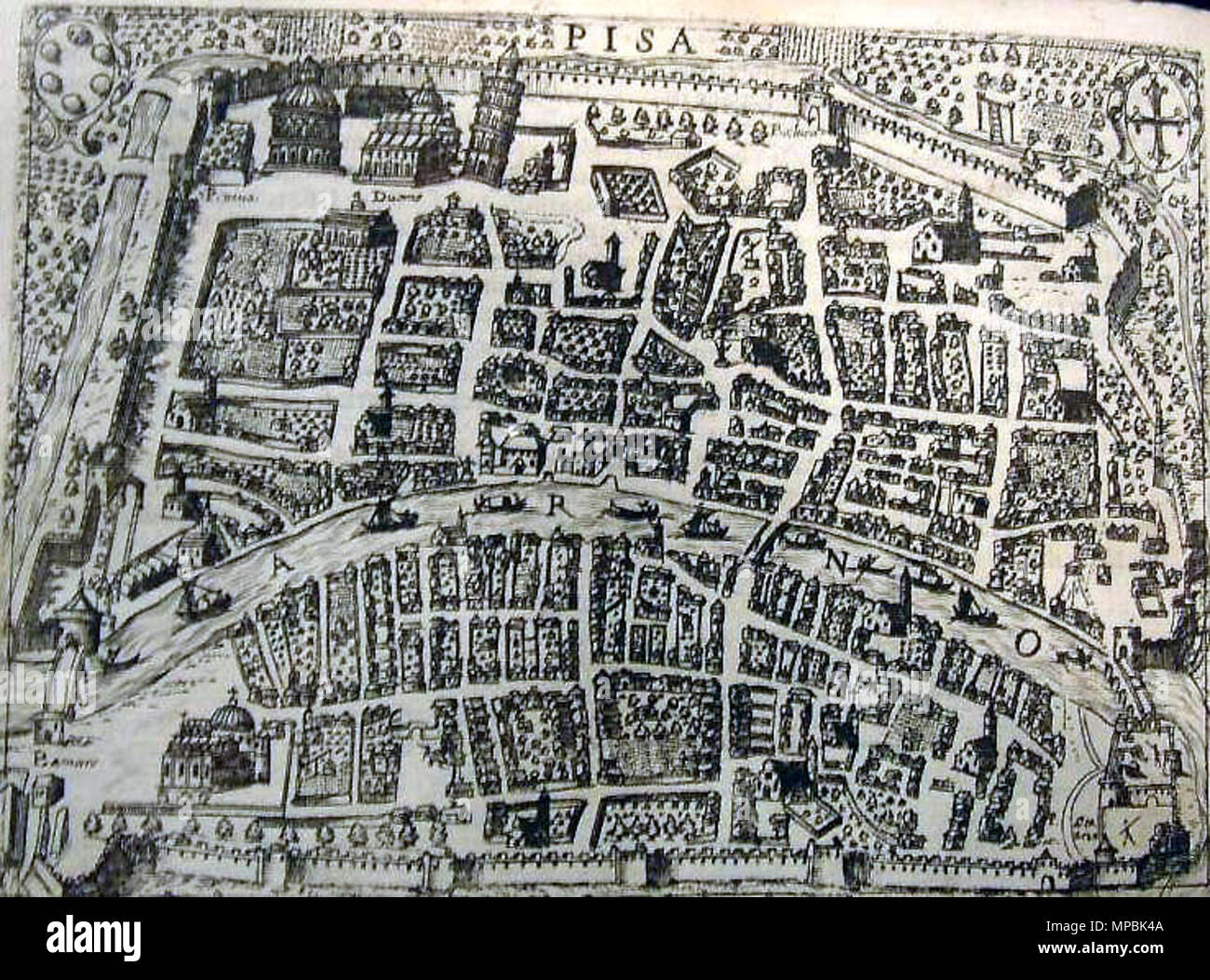 . Русский: Историческая карта Пизы . Data sconosciuta. Sconosciuto 940 Vecchio mappa di Pisa Foto Stock