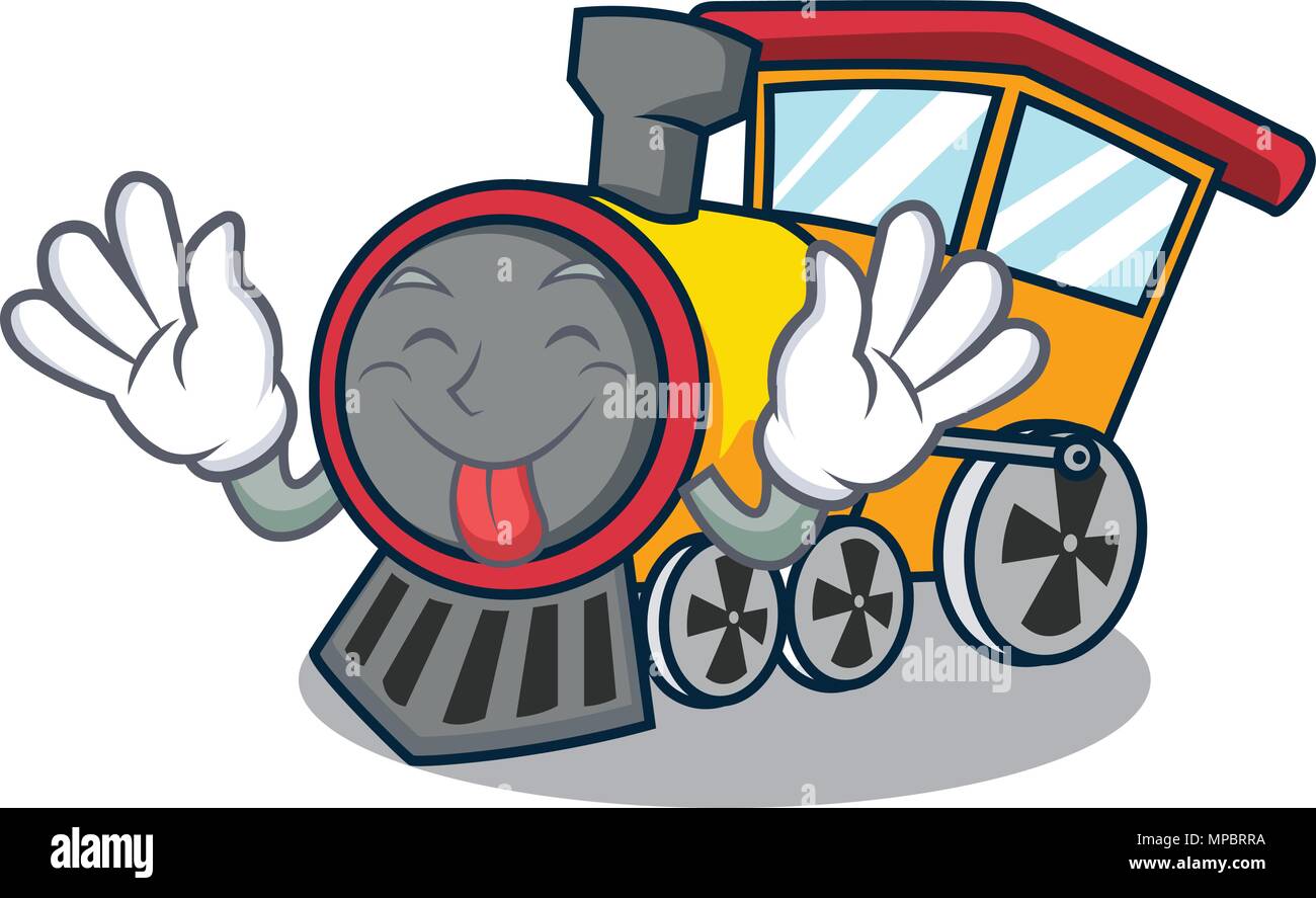 La lingua di fuori la mascotte del treno in stile cartone animato Illustrazione Vettoriale