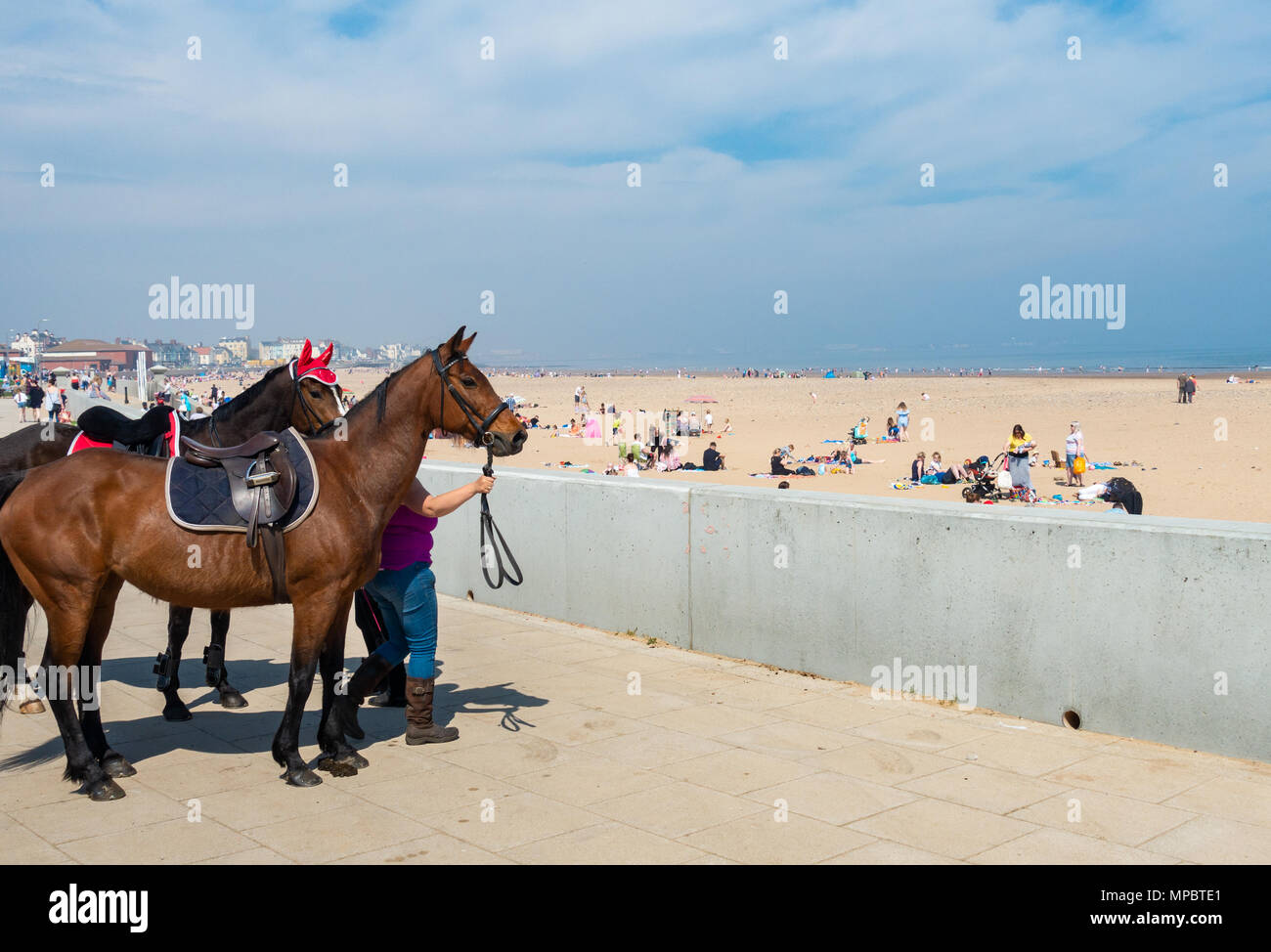 Vista su Seaton Carew beach sulla contea di Durham costa, North East England, Regno Unito Foto Stock