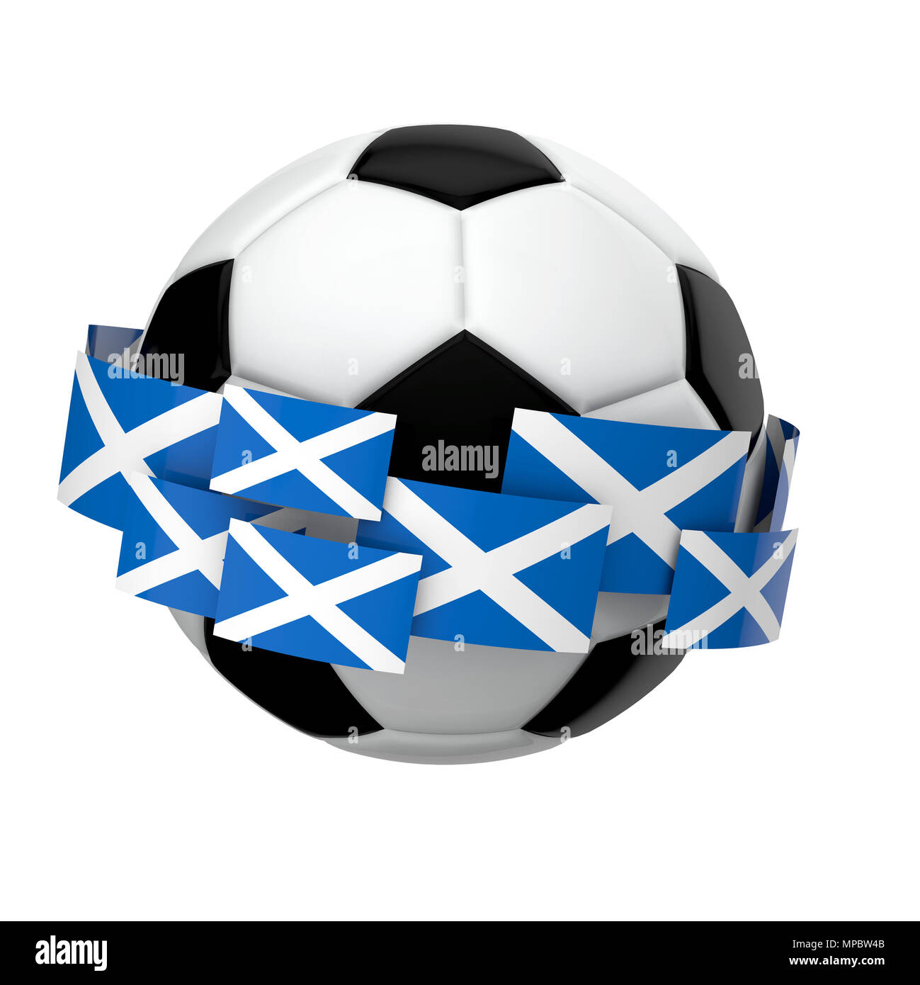 Soccer Football con la Scozia bandiera contro uno sfondo bianco. Il rendering 3D Foto Stock