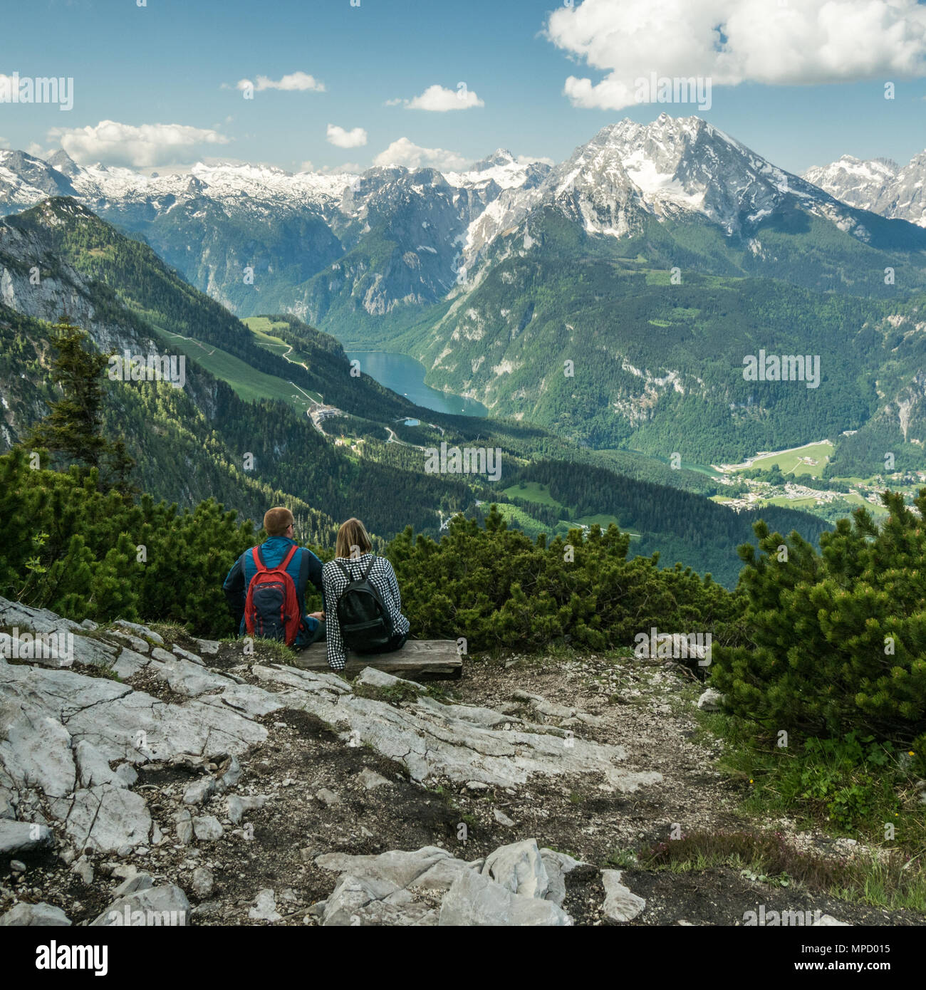 Vista da Kehlsteinhaus aka "Nido delle aquile' (utilizzato da Hitler durante il WW2) sul vertice del Kehlstein vicino a Berchtesgaden, Germania. Foto Stock