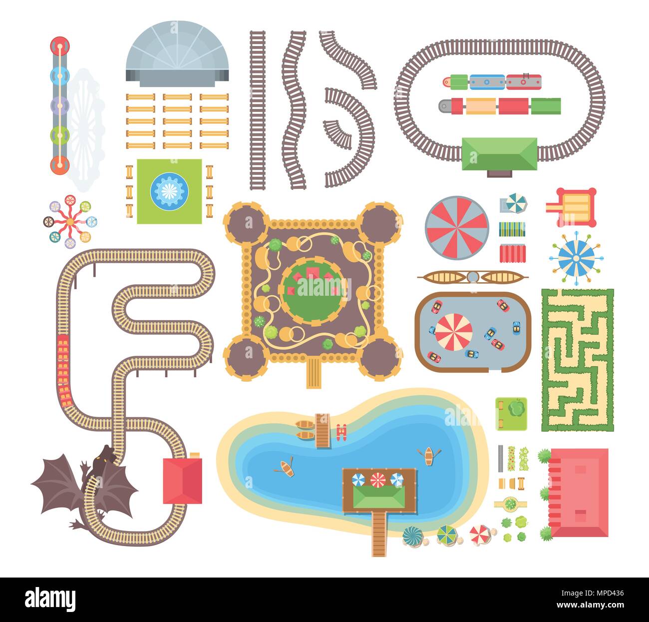 Parco divertimenti - set di moderno vettore oggetti isolati Illustrazione Vettoriale