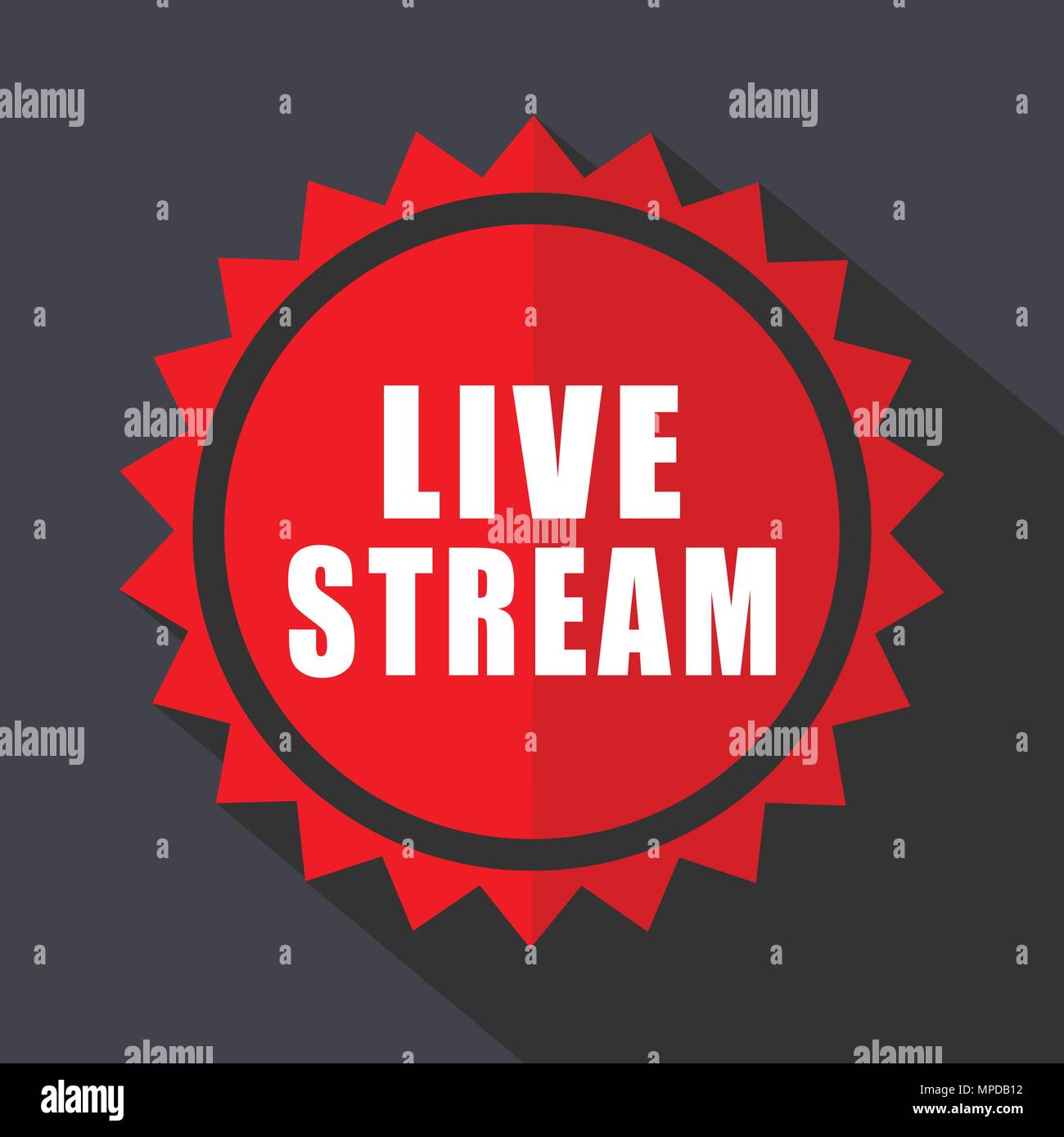 Live Stream vettore rosso adesivo piatto icona del design Illustrazione Vettoriale