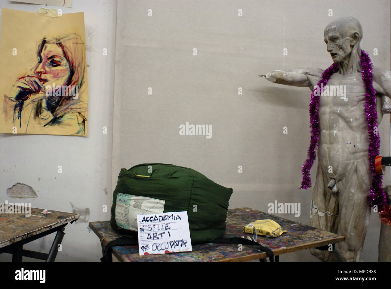 Gli studenti occupano l'Accademia di Belle Arti di Via Ripetta a Roma. L'Italia. Foto Stock