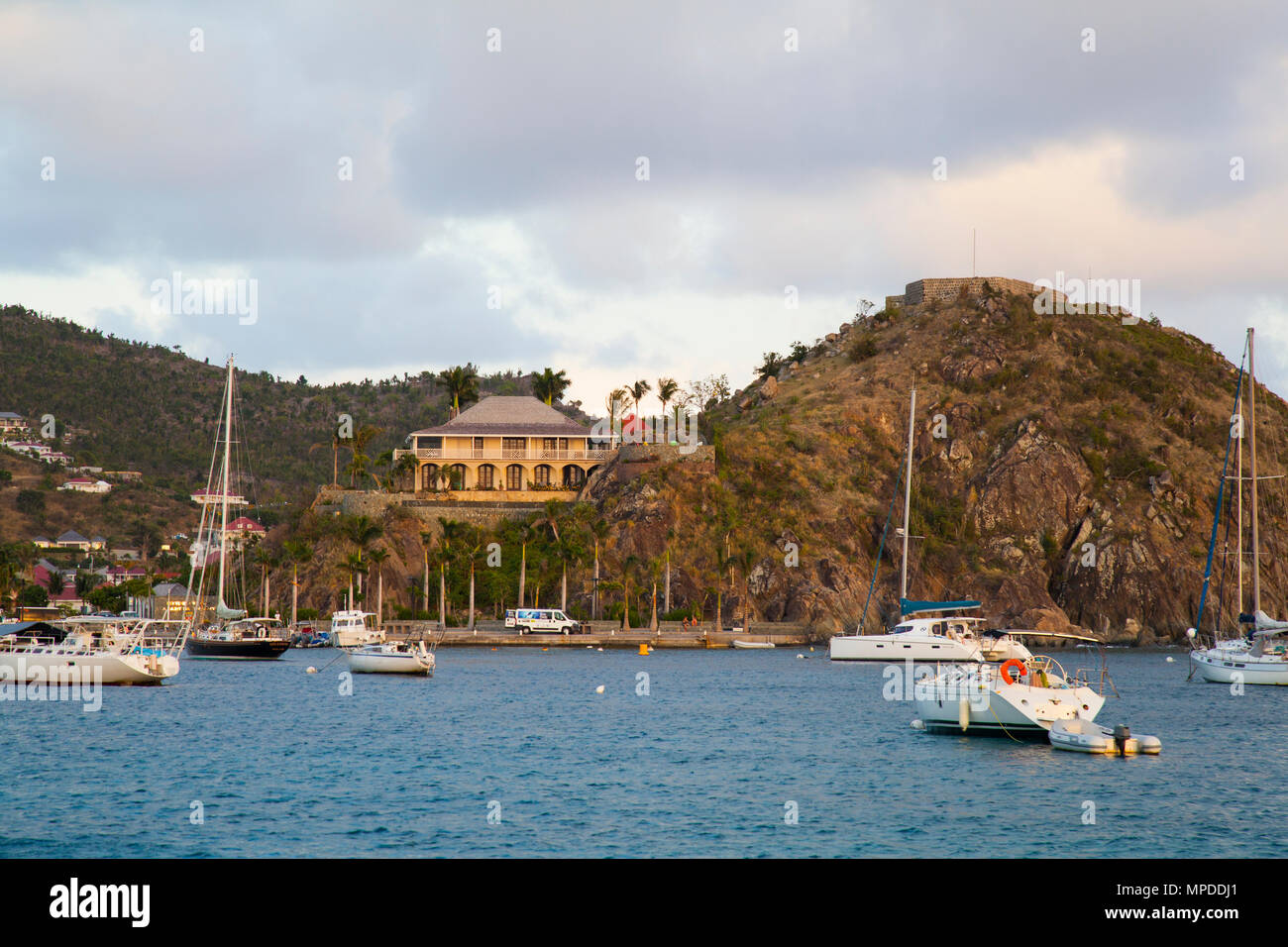 Baia di Gustavia, Saint Barthelemy, St Barth francese isola dei Caraibi Foto Stock