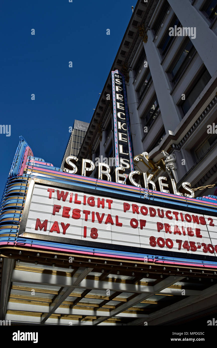 Spreckels Theatre Marquee, San Diego, California Foto Stock