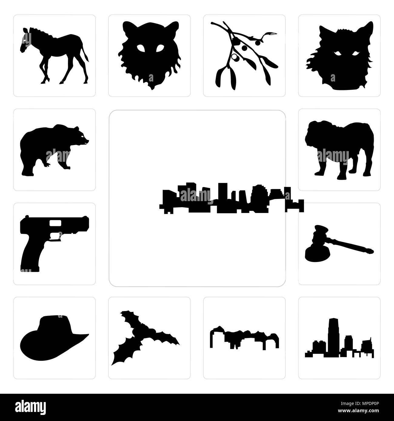Set di 13 semplici icone modificabili quali Norvegia delineano su sfondo bianco, new jersey utah, vischio sfondo può essere utilizzato per il mobile, l'interfaccia utente web Illustrazione Vettoriale