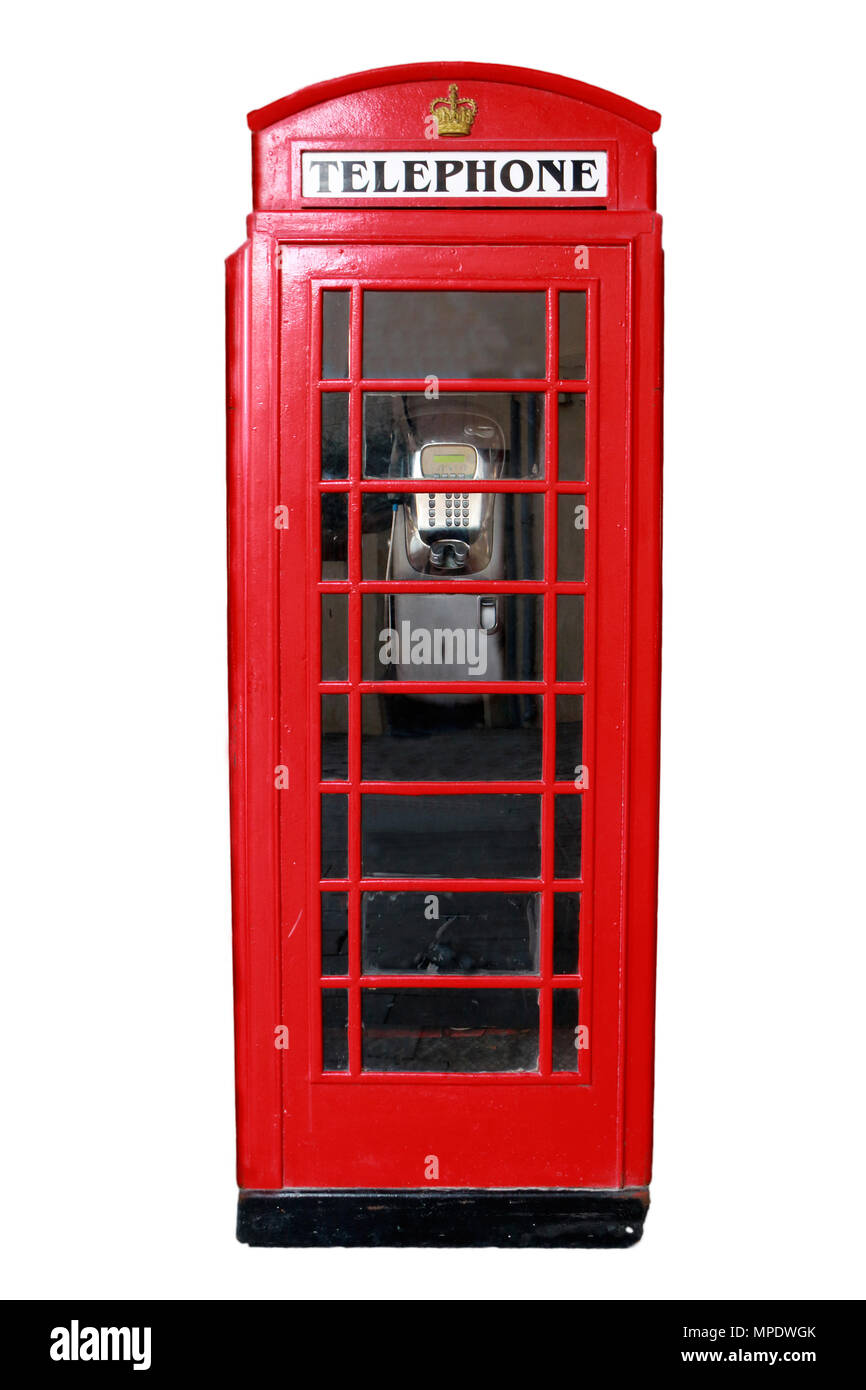 Tipico stile inglese vintage cabina telefonica isolata su sfondo bianco  Foto stock - Alamy