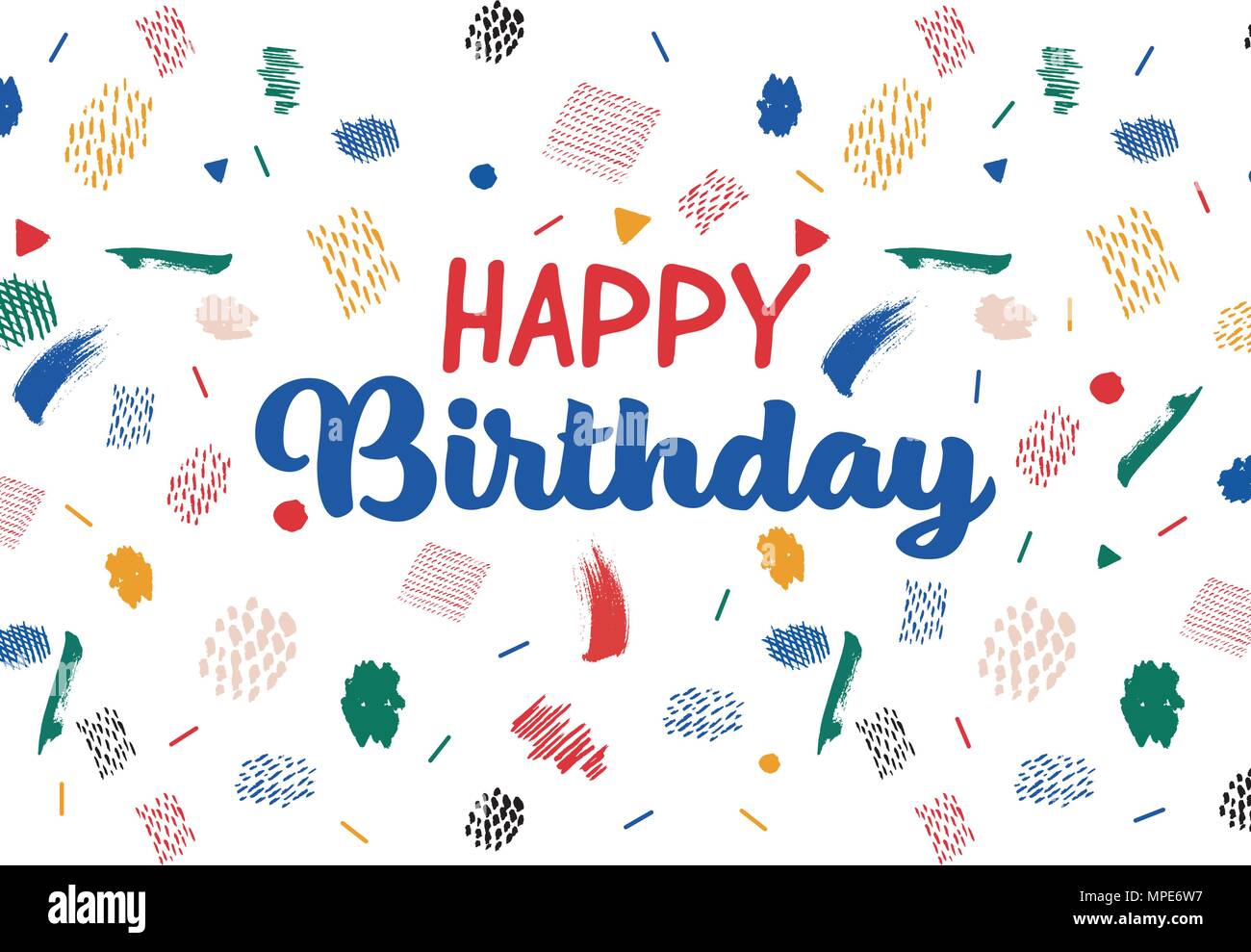 Buon compleanno tipografia design vettoriali per biglietti di auguri, poster festa di compleanno con colorate pennellate elementi. Illustrazione Vettoriale