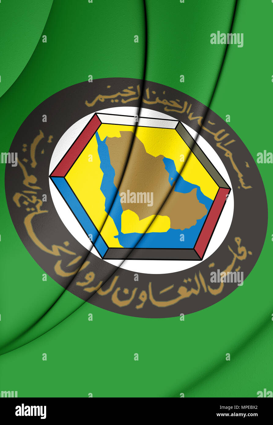 3D Bandiera del consiglio di cooperazione per gli Stati arabi del Golfo. 3D'illustrazione. Foto Stock