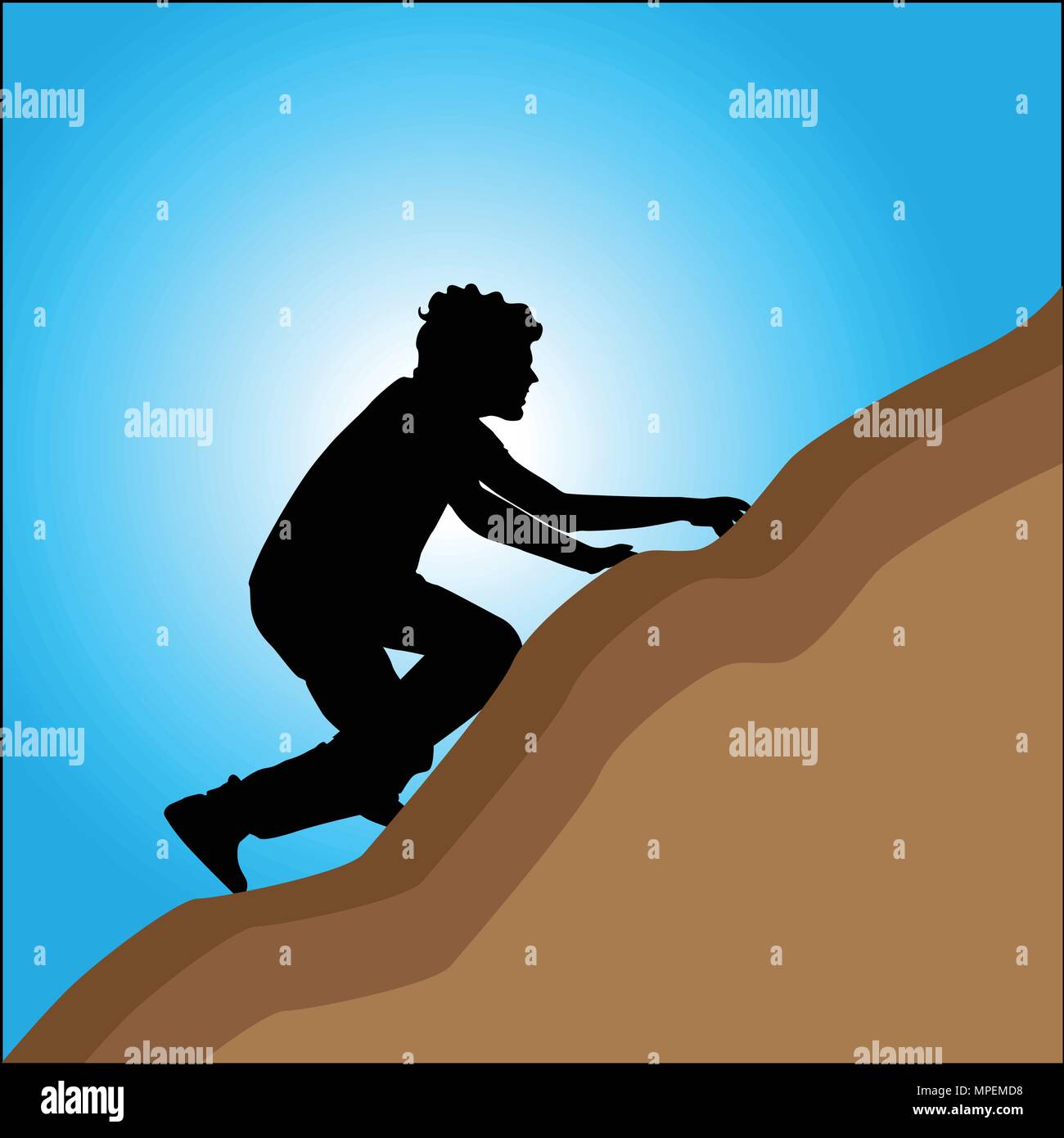 Ragazzo la scalata verso la collina di vettore illustrazione silhouette Illustrazione Vettoriale
