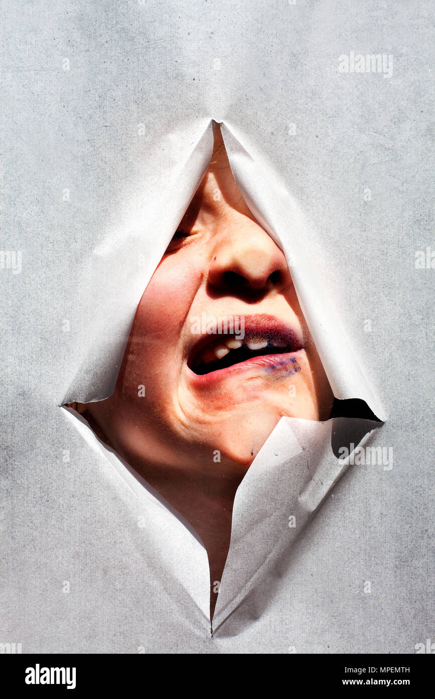 Faccia distorta Foto Stock