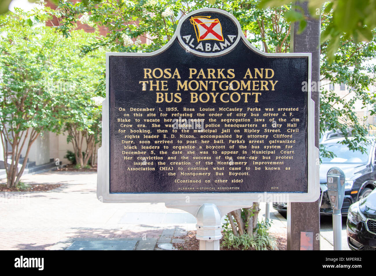 Rosa Parks e il bus di Montgomery boicottaggio, sito di arresto, Montgomery, Alabama, STATI UNITI D'AMERICA Foto Stock