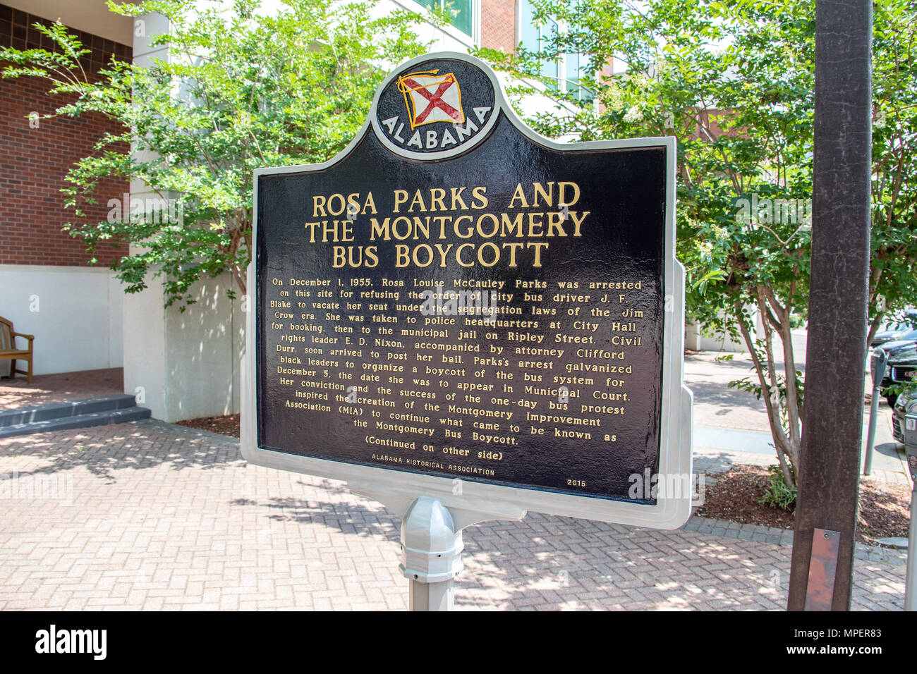 Rosa Parks e il bus di Montgomery boicottaggio, sito di arresto, Montgomery, Alabama, STATI UNITI D'AMERICA Foto Stock