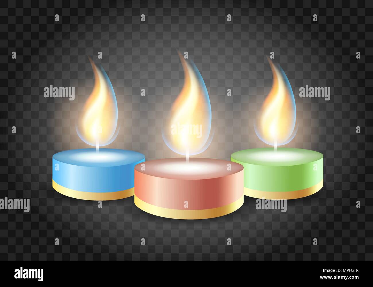 Masterizzazione di candele romantiche su sfondo trasparente. Illustrazione Vettoriale. Illustrazione Vettoriale