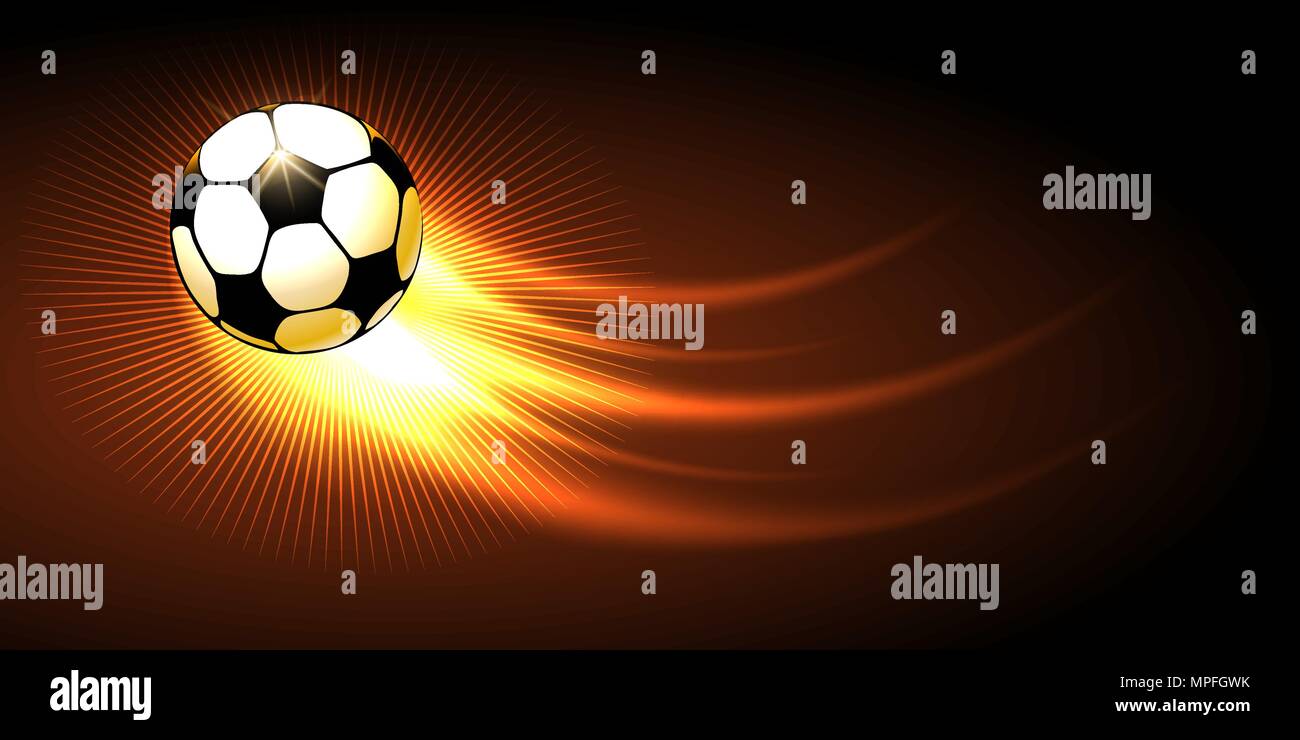 Pallone da calcio con il fuoco Trail a volare su sfondo nero. Illustrazione Vettoriale Illustrazione Vettoriale